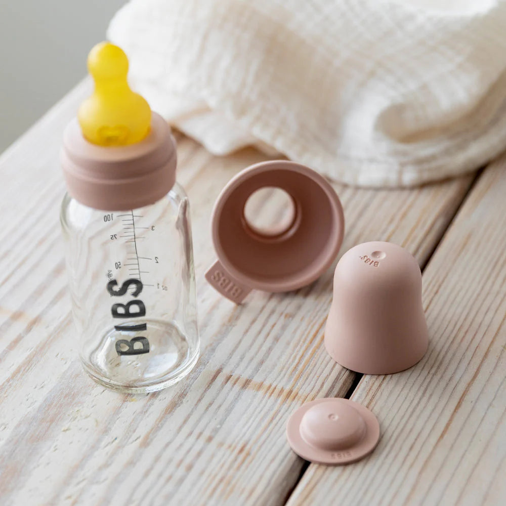 BIBS Baby Glass Bottle Set - 4oz (110ml) BPA-Free with Silicone Sleeve & Nipple - Perfect for Newborns & Infants Feeding at Home or Travel