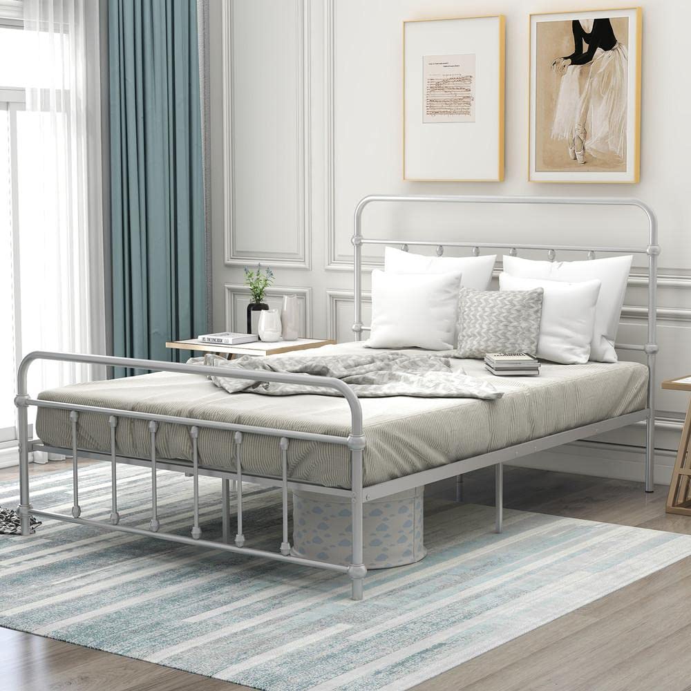 Full Size Metal Platform Bed Frame with Headboard & Footboard - Sturdy Steel Slat Support, 12.6