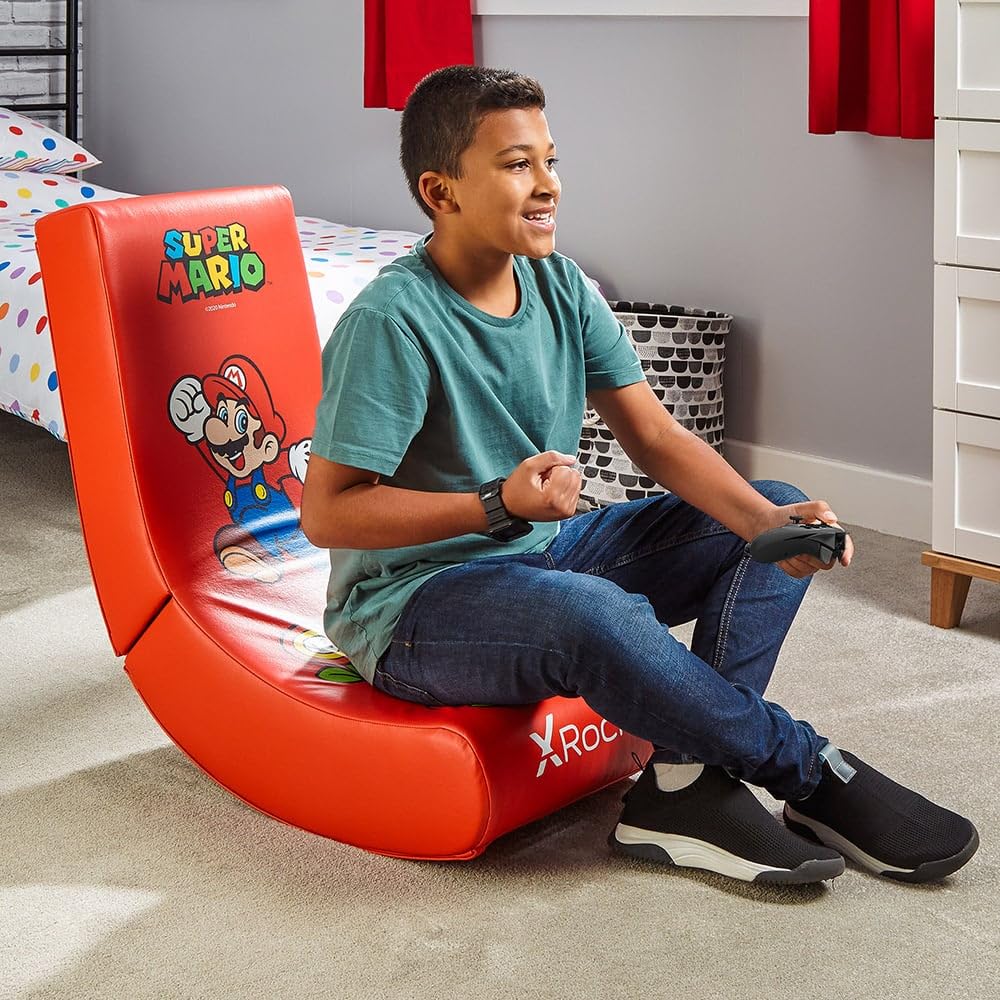 Nintendo Mario Video Rocker Gaming Chair - PU Leather Recliner for Kids & Adults - Perfect for Gaming, Relaxing & Movie Nights