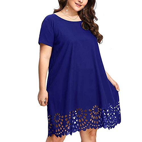 Fashionable Plus Size Women's Casual Short Sleeve O-Neck Hollow Out Solid Dress (Size 4X) - Perfect for Summer Outings, Beach Vacations & Casual Parties