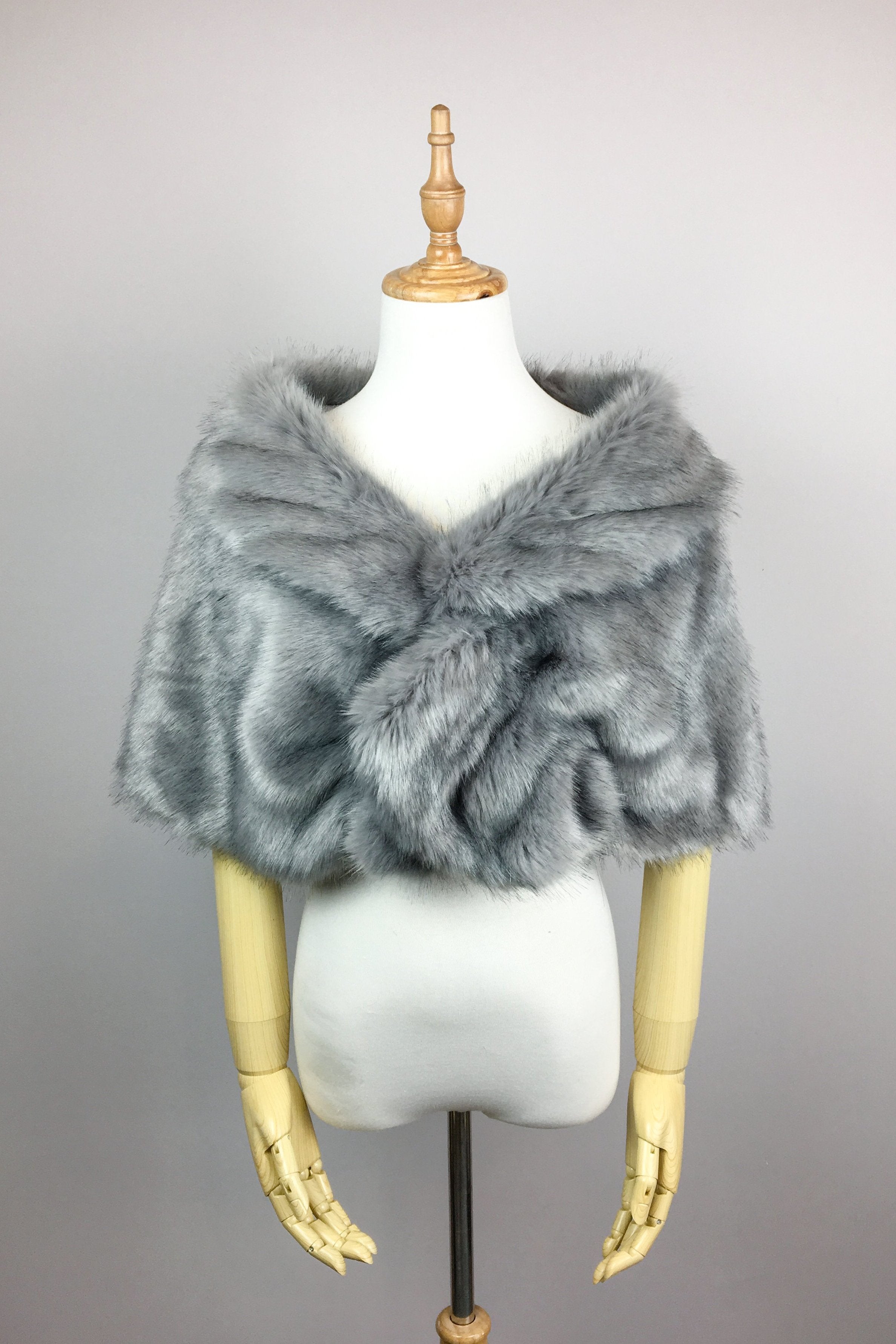 Gray Fur Wrap Shawl - Blair Gry04 - Soft & Warm Winter Fashion Accessory for Women - Perfect for Parties, Weddings & Cold Weather Outfits