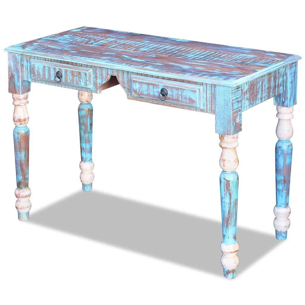 Solid Reclaimed Wood Writing Desk - Modern Computer Workstation & Home Office Desk for Study, Remote Work, and Small Spaces