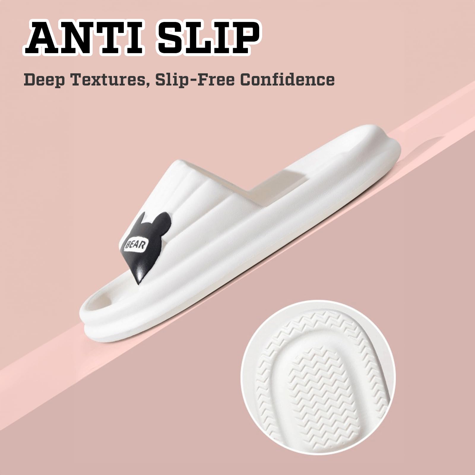 Comfortable Cloud Slides for Women & Men - Non-Slip Bear Pillow Slippers, Soft Foam Bath Sandals for Indoor, Outdoor, Shower, Pool & Home Use