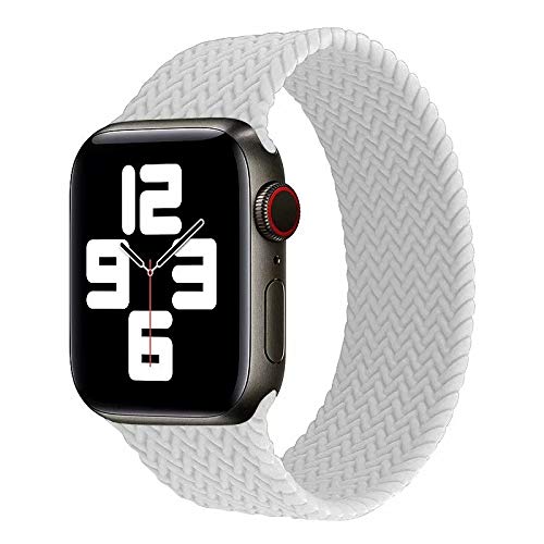 Premium Silicone Braided Solo Loop Watch Band for Apple Watch 42mm 44mm - Medium Size, Soft & Durable, White - Perfect for Workouts, Running & Everyday Wear