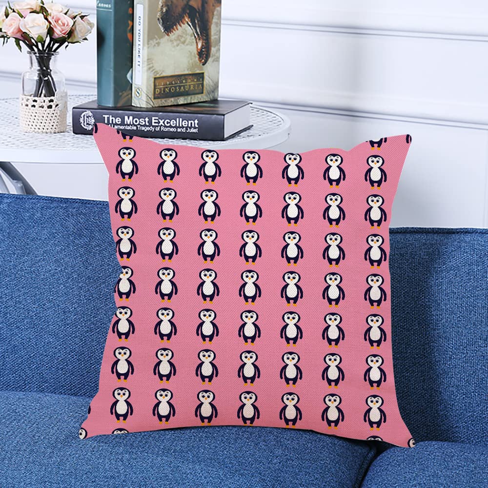 18x18 Inch Decorative Square Throw Pillow Covers - Cute Penguin Print Sofa & Bed Cushion Cases for Living Room, Nursery, and Dorm Decor