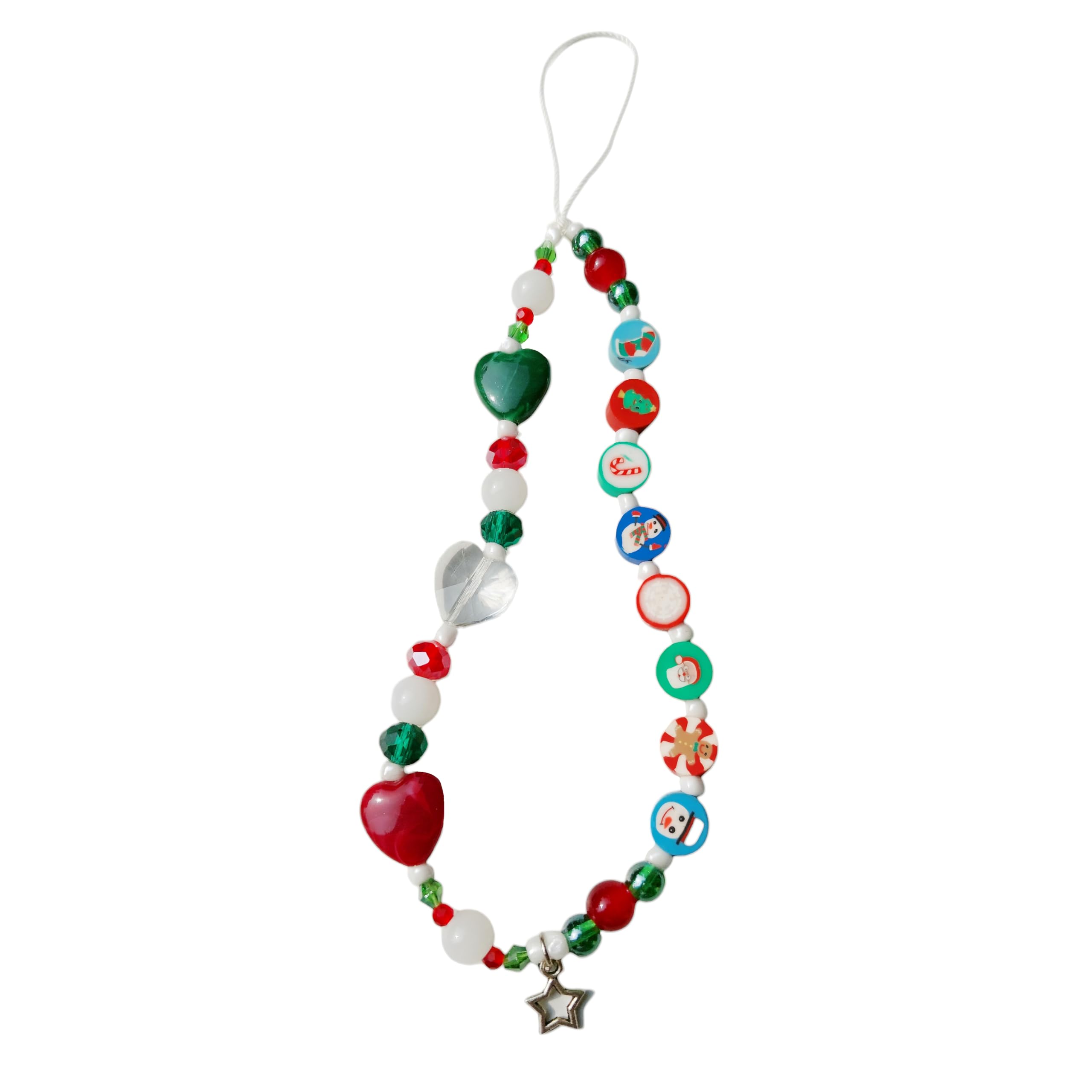 Handmade Christmas Phone Charm Lanyard with Crystal, Rubber & Glass Beads - Star Charm for Men, Women, Boys & Girls - Perfect for Holiday Gifts, Party Favors & Phone Accessories