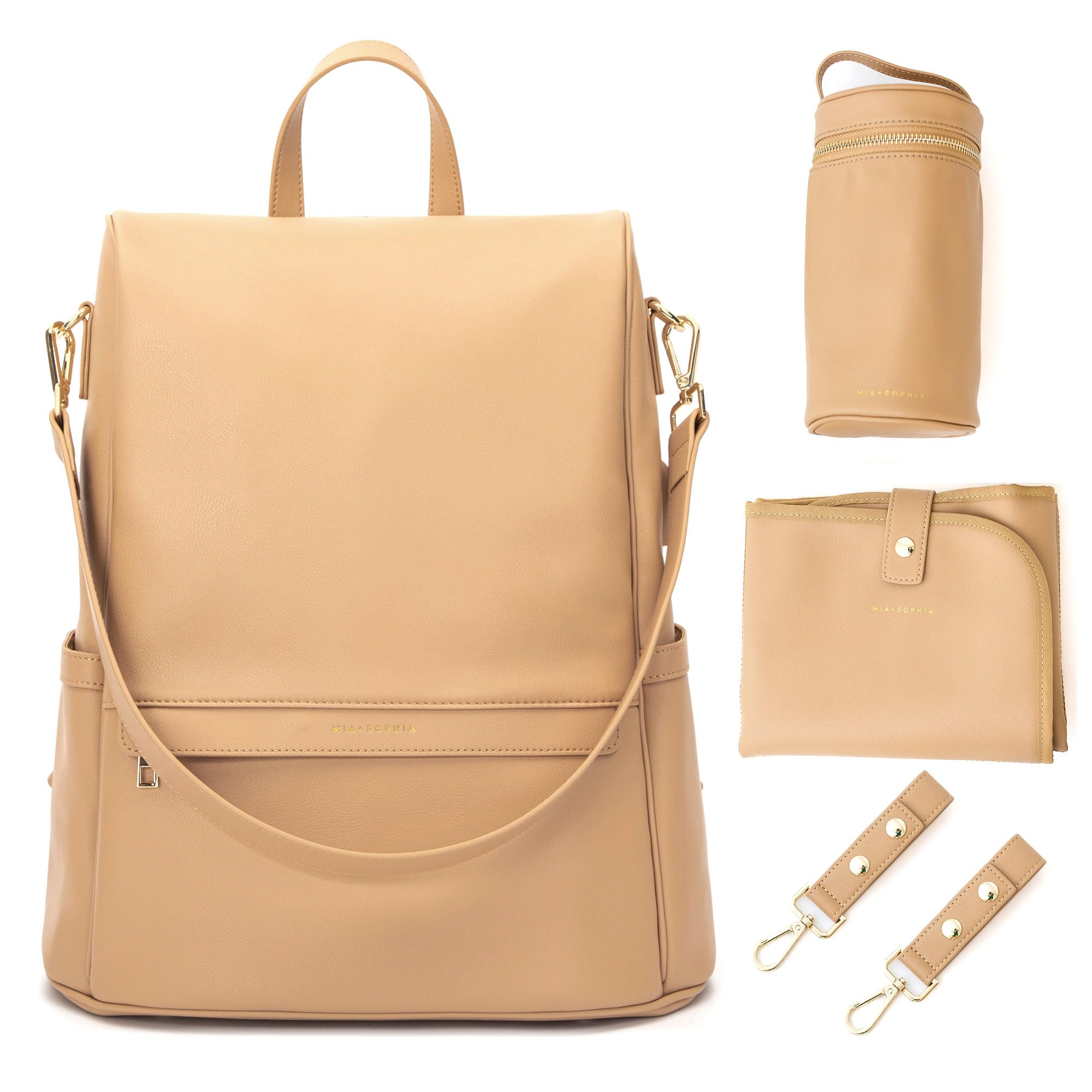 Premium Leather Diaper Bag Backpack with USB Charging Port, Insulated Bottle Pocket & Stroller Straps - Waterproof Baby Changing Bag with Removable Pad (Brown Mia) - Perfect for Travel, Outings & Parenting Essentials Organization