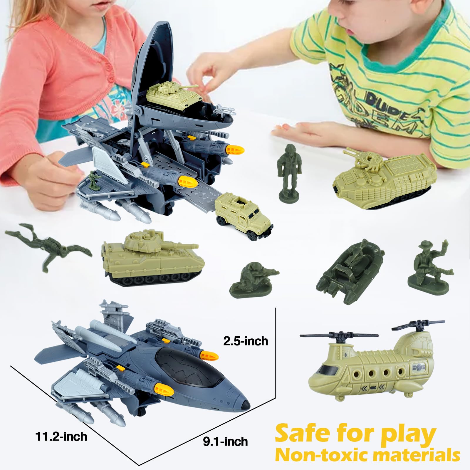 CORPER TOYS Military Airplane Playset with Army Tank, Helicopter & Soldiers - 12-Piece Army Toy Vehicle Set for Kids Boys Girls - Perfect Gift for Birthday & Christmas | Combat Role Play, Battle Scenes, Outdoor Adventure Play