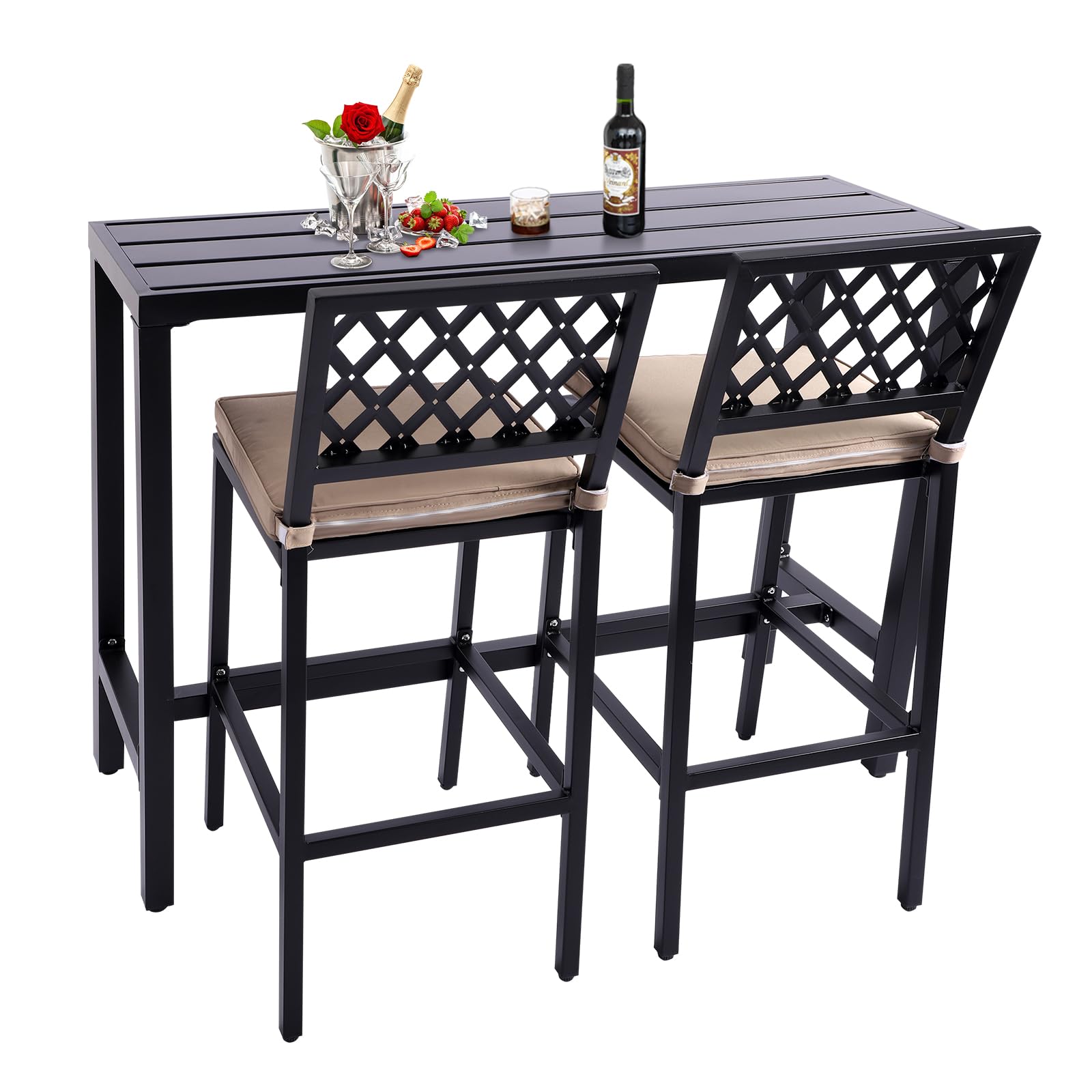 3-Piece Metal Outdoor Bar Set with Cushions - Patio Bar Table & Stools for Backyard, Porch, Balcony | Perfect for Entertaining, Dining Al Fresco, and Relaxing Outdoors