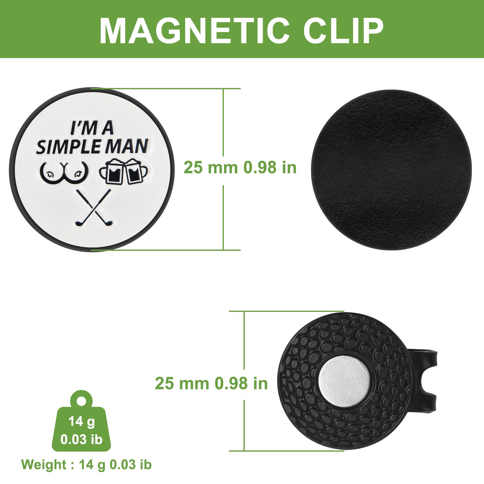 ZZHAO Magnetic Golf Ball Marker with Hat Clip - 25mm Funny Golf Accessories for Men | Perfect Golf Gifts & Tournament Essentials