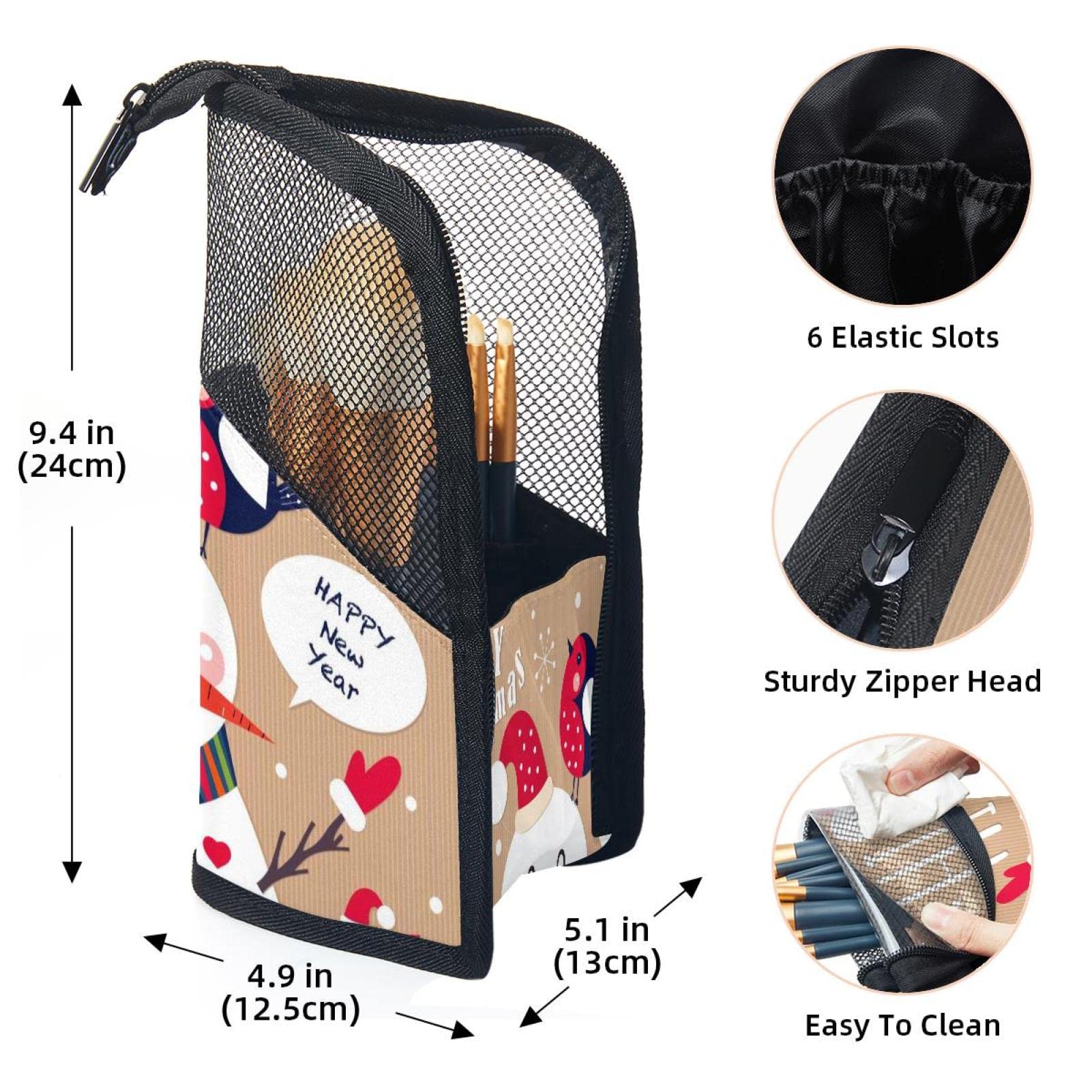 Premium 12-Piece Makeup Brush Organizer Bag with Christmas Snowman Bird Design - Portable Travel Brush Holder Case for Professional & Home Makeup Artists | Perfect for Travel, Salon, and Daily Beauty Routine