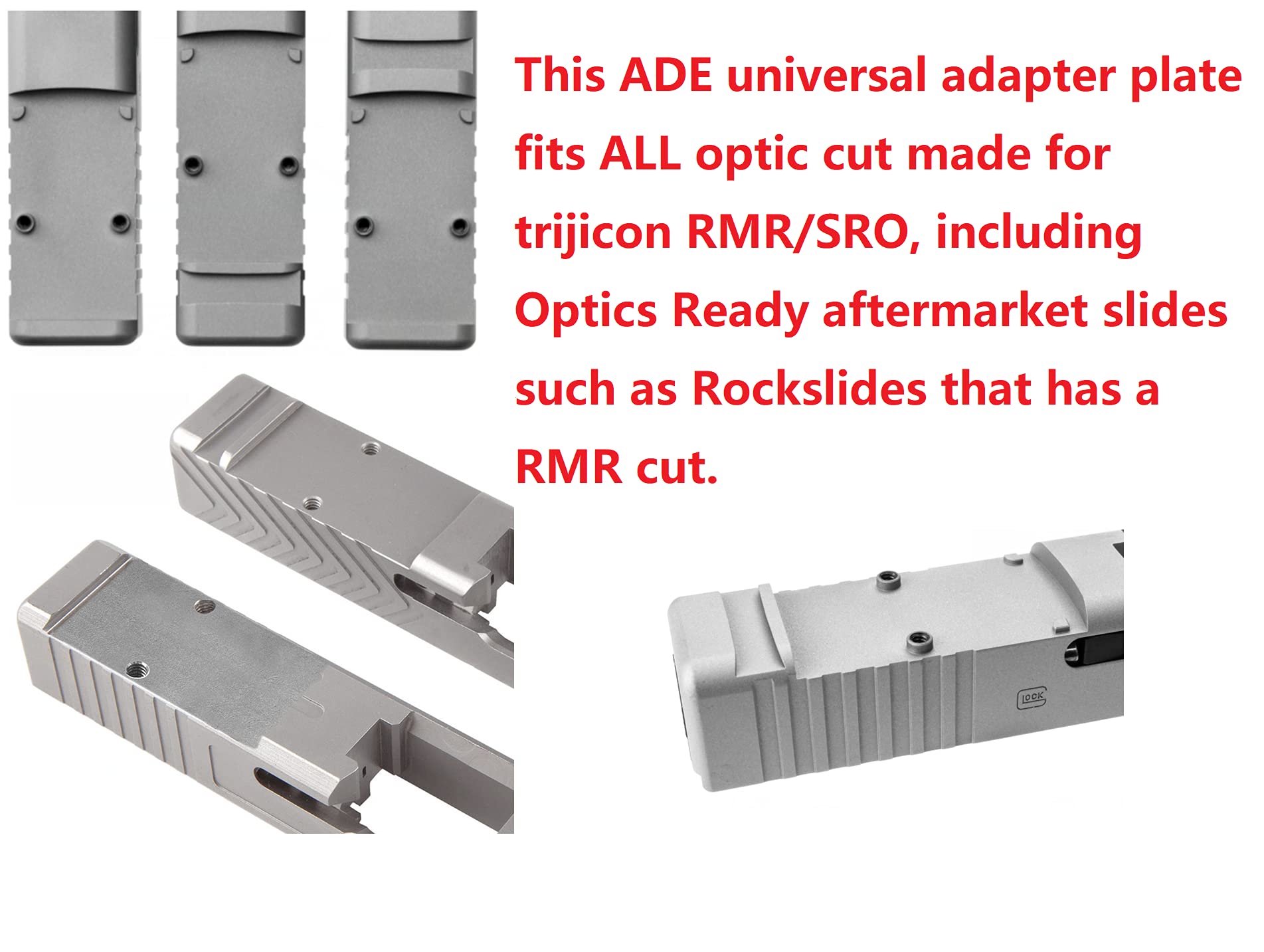 ADE Universal Red Dot Mounting Plate Adapter - Convert RMR/SRO Footprint Optics to Fit ADE RD3, Vortex Venom/Viper, Burris Fastfire & Shield Red Dots - Perfect for Pistol Optics & Firearm Accessories