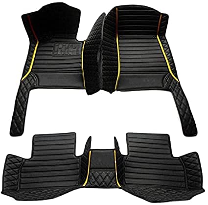 Custom Fit All-Weather Car Floor Mats for Ford - 98% Vehicle Compatibility - Waterproof Leather Protection - Black & Yellow Stripe Design - Perfect for Daily Commute, Road Trips & Off-Road Adventures