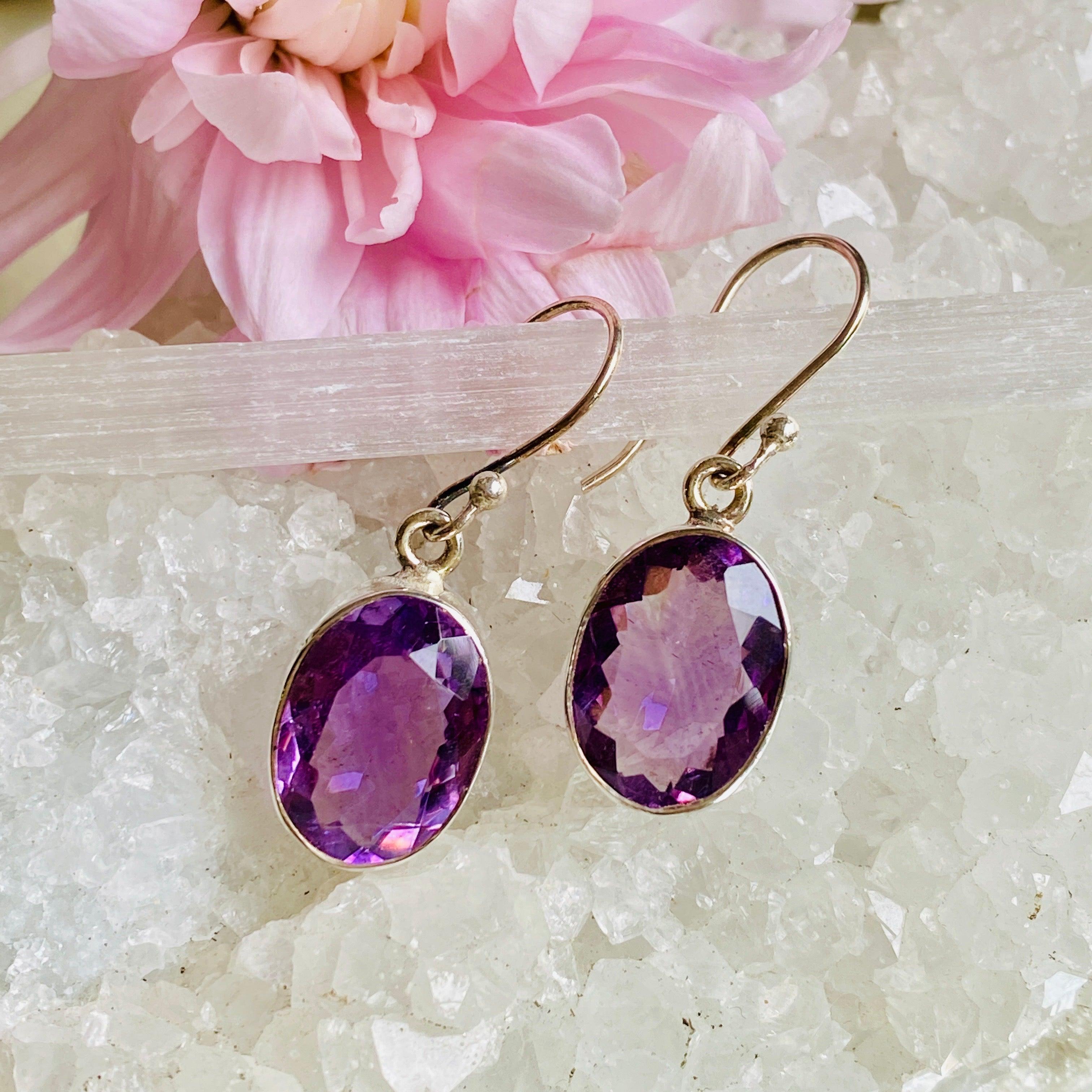 Natural Amethyst Faceted Oval Earrings for Women - Elegant Purple Gemstone Jewelry Gift for Birthday, Anniversary & Special Occasions