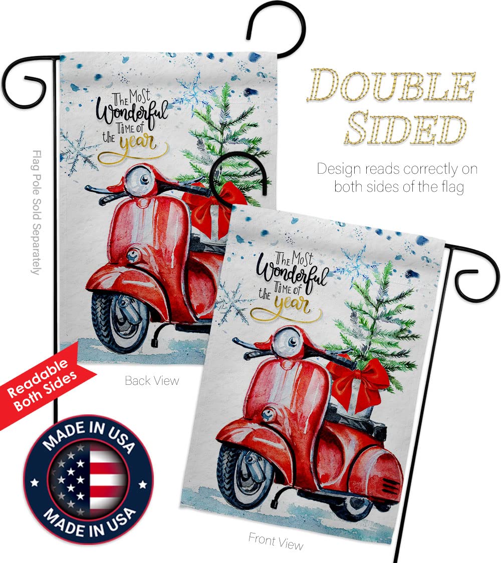 Winter Scooter Garden Flag - Snowflake & Snowman Decor for Yard - Made in USA
