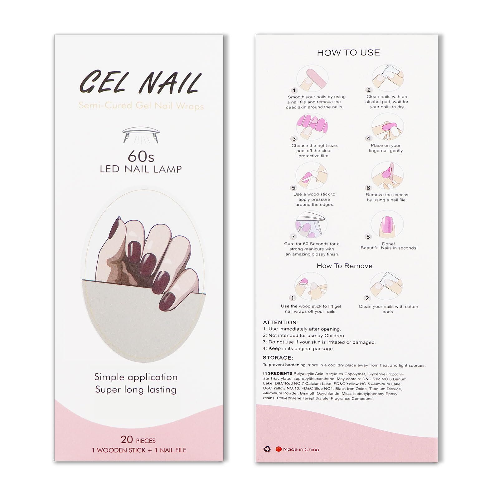 JMEOWIO Wine Red Semi Cured Gel Nail Strips - Long Lasting UV/LED Gel Nail Stickers for Nail Art Designs | Perfect for Home Manicures, Salon Nail Decorations & DIY Nail Art Accessories