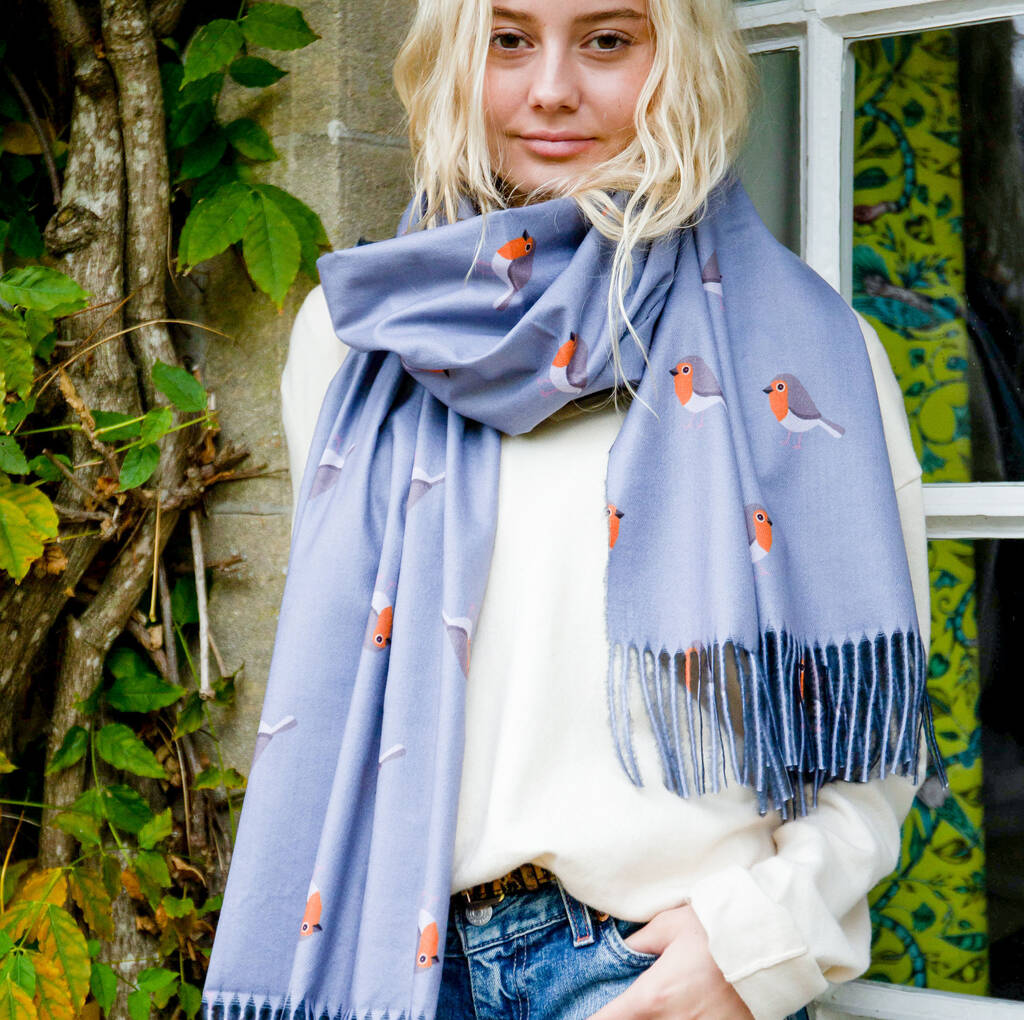Silky Robin Print Scarf - Lightweight Floral Fashion Accessory for Women, Spring & Fall Style, Perfect for Office, Travel and Gift Giving