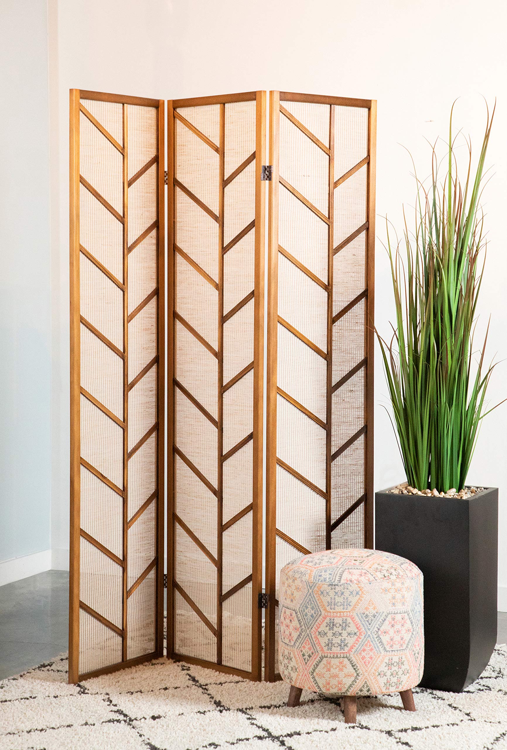 Coaster Furniture Walnut Linen Panel Screen Room Divider - 962923 - Perfect for Home Office, Living Room & Bedroom Privacy