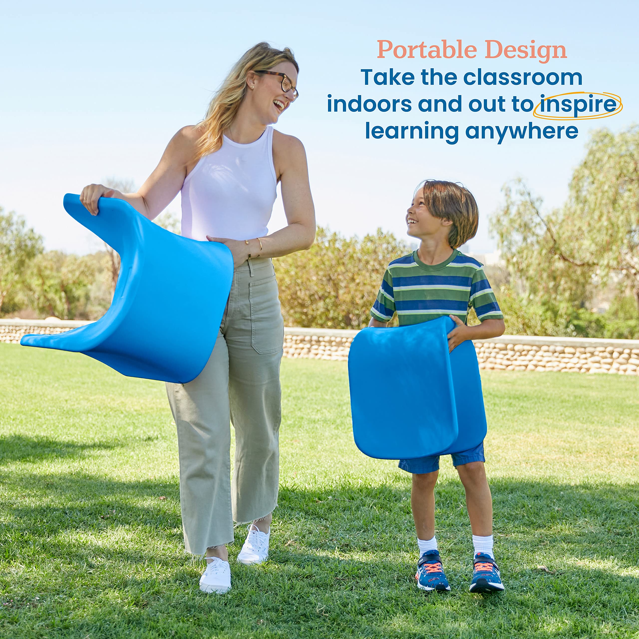 ECR4Kids Wave Seat - 14in to 15.1in Adjustable Height Wobble Stool, Blue (2-Pack) - Perfect for Classroom, Office & Home Use