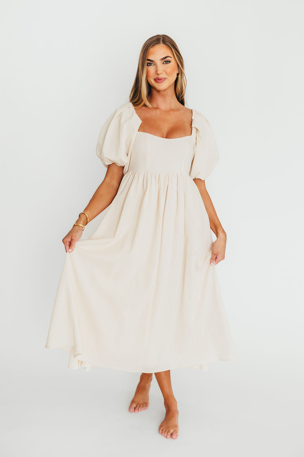 Stylish Hamilton Midi Dress in Ivory - Bump Friendly Maternity Dress for Women | Perfect for Baby Showers, Weddings & Special Occasions
