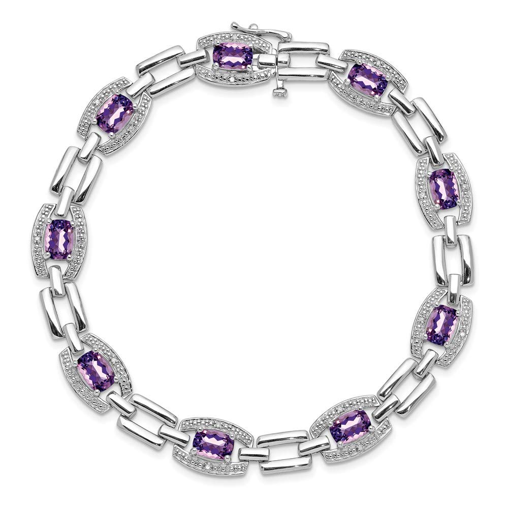 925 Sterling Silver Amethyst & Diamond Bracelet for Women | Elegant Fine Jewelry Gift for Her | 7
