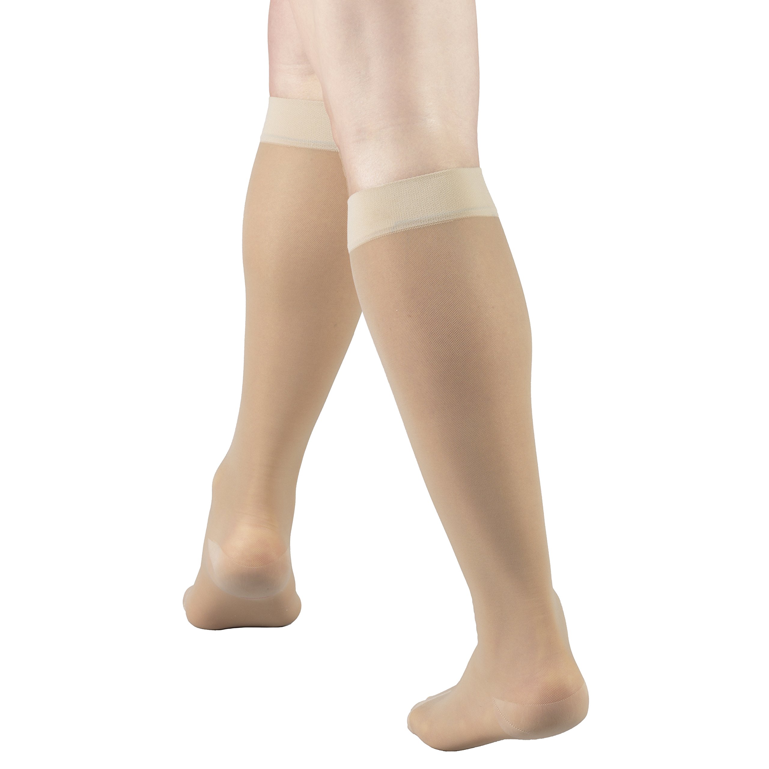 Truform Sheer Compression Stockings 15-20 mmHg - Women's Knee High Support Socks 20 Denier Nude Medium - Improve Circulation for Travel, Pregnancy & Varicose Veins Relief