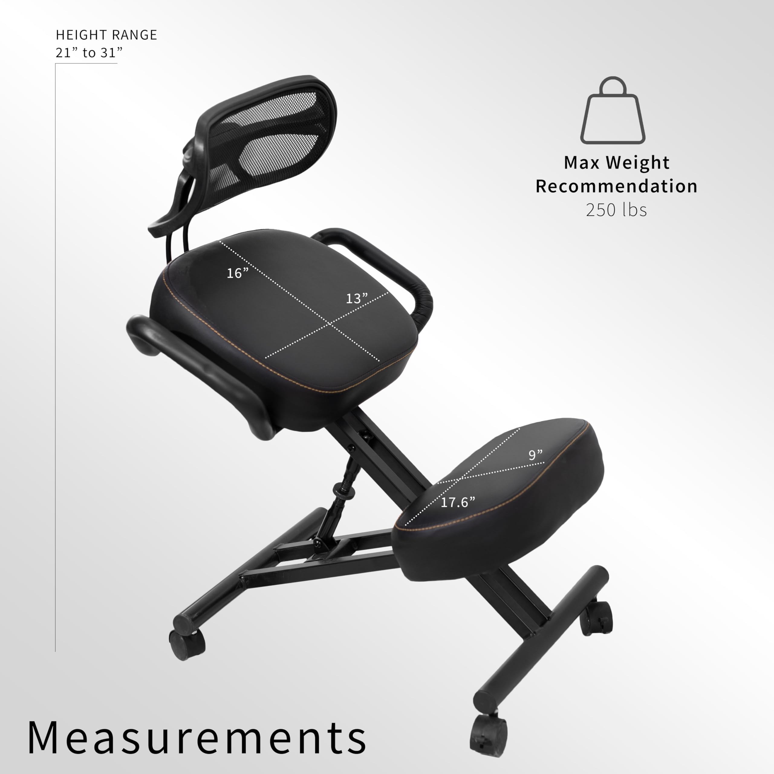 VIVO DRAGONN DN-CH Ergonomic Kneeling Chair - Adjustable Posture Corrector for Office & Home - Metal Frame, Black - One Size Fits All - Perfect for Meditation, Yoga & Back Pain Relief