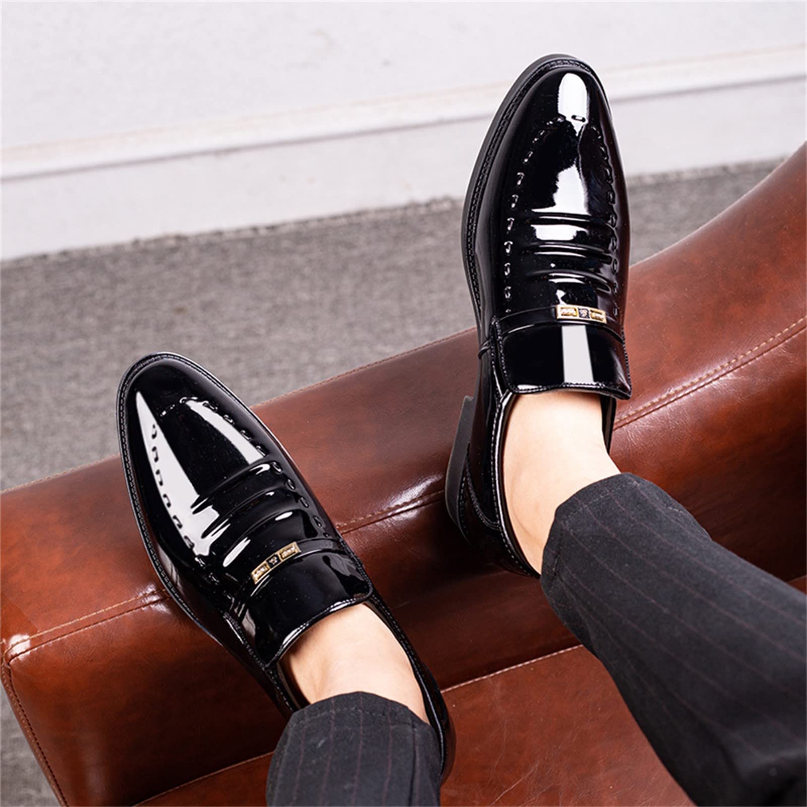 **IQYU Men's Classic Leather Dress Shoes - Elegant Slip-On Boat Shoes & Sneakers for Business, Wedding & Casual Wear**    **Perfect for Office, Formal Events & Everyday Comfort**