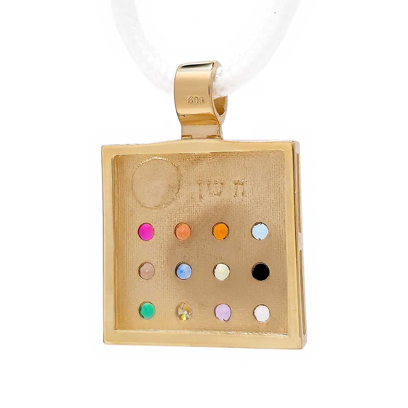 14K Yellow Gold Square Necklace with Hoshen Stones & Gemstones - Elegant Jewelry for Women, Perfect for Weddings, Parties & Special Occasions