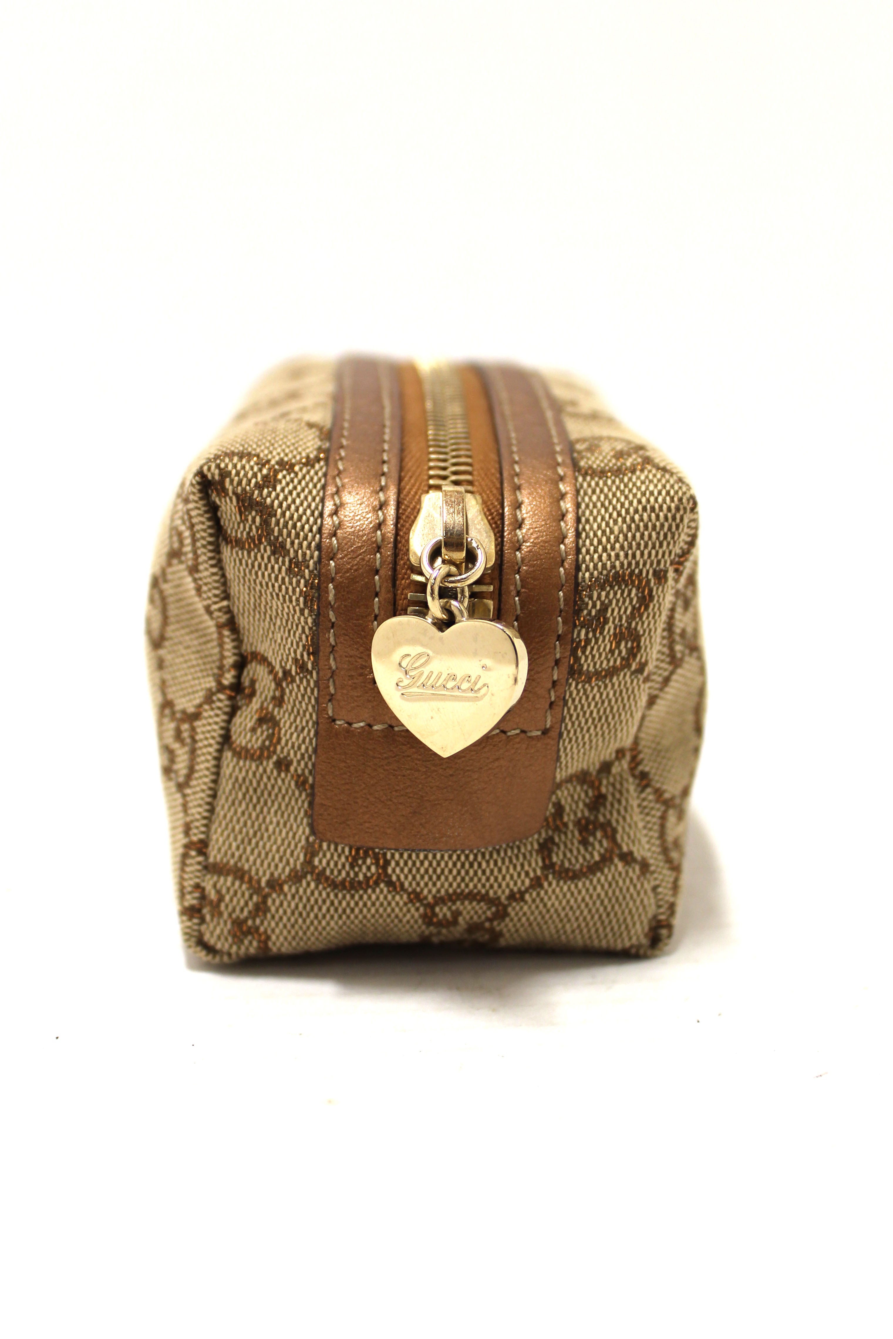 Authentic Gucci GG Canvas Cosmetic Pouch in Brown - Model 153228 | Luxury Makeup Bag for Travel & Everyday Use