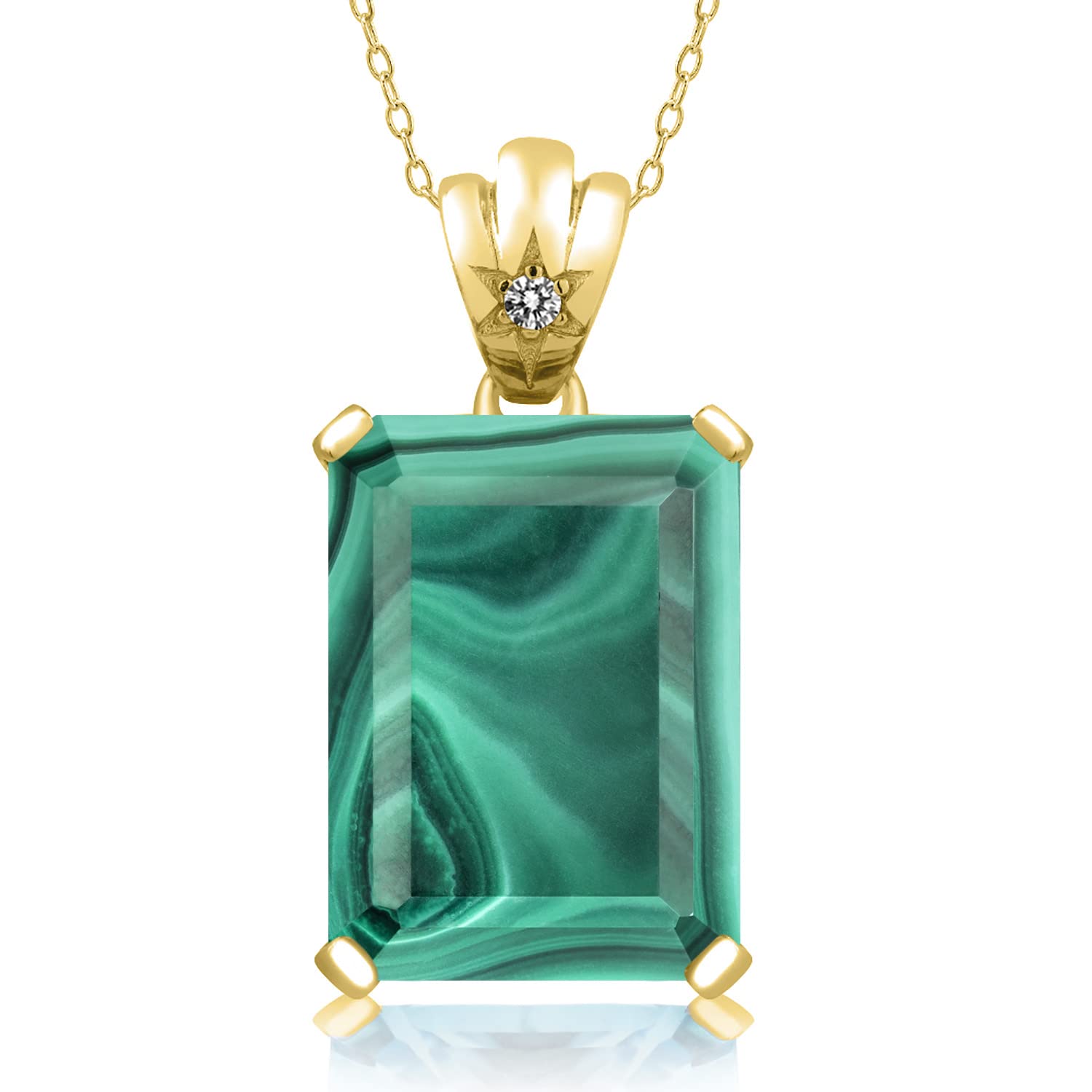 18K Yellow Gold Plated Silver Emerald Cut Gemstone & Diamond Pendant Necklace - 18X13MM Birthstone Center Stone with 1.8MM Round Accents | Fine Jewelry Gift for Women, Wife, Mom | 18 Inch Chain | Perfect for Anniversaries, Birthdays & Special Occasions