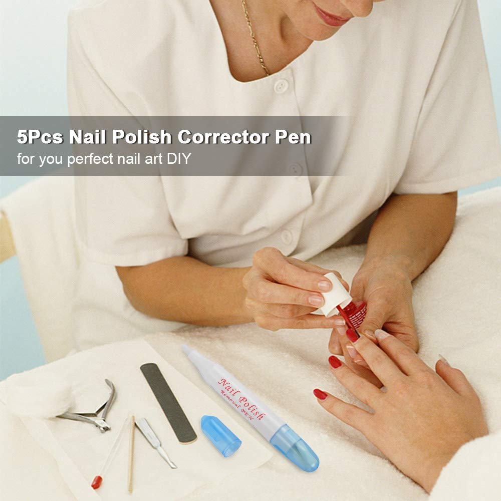 Professional 5Pcs Nail Polish Remover Pens with Cotton Heads - Quick Dry Manicure Corrector for DIY Nail Art & Mistakes | Portable Nail Polish Correction Tool for Home, Salon & Travel Use
