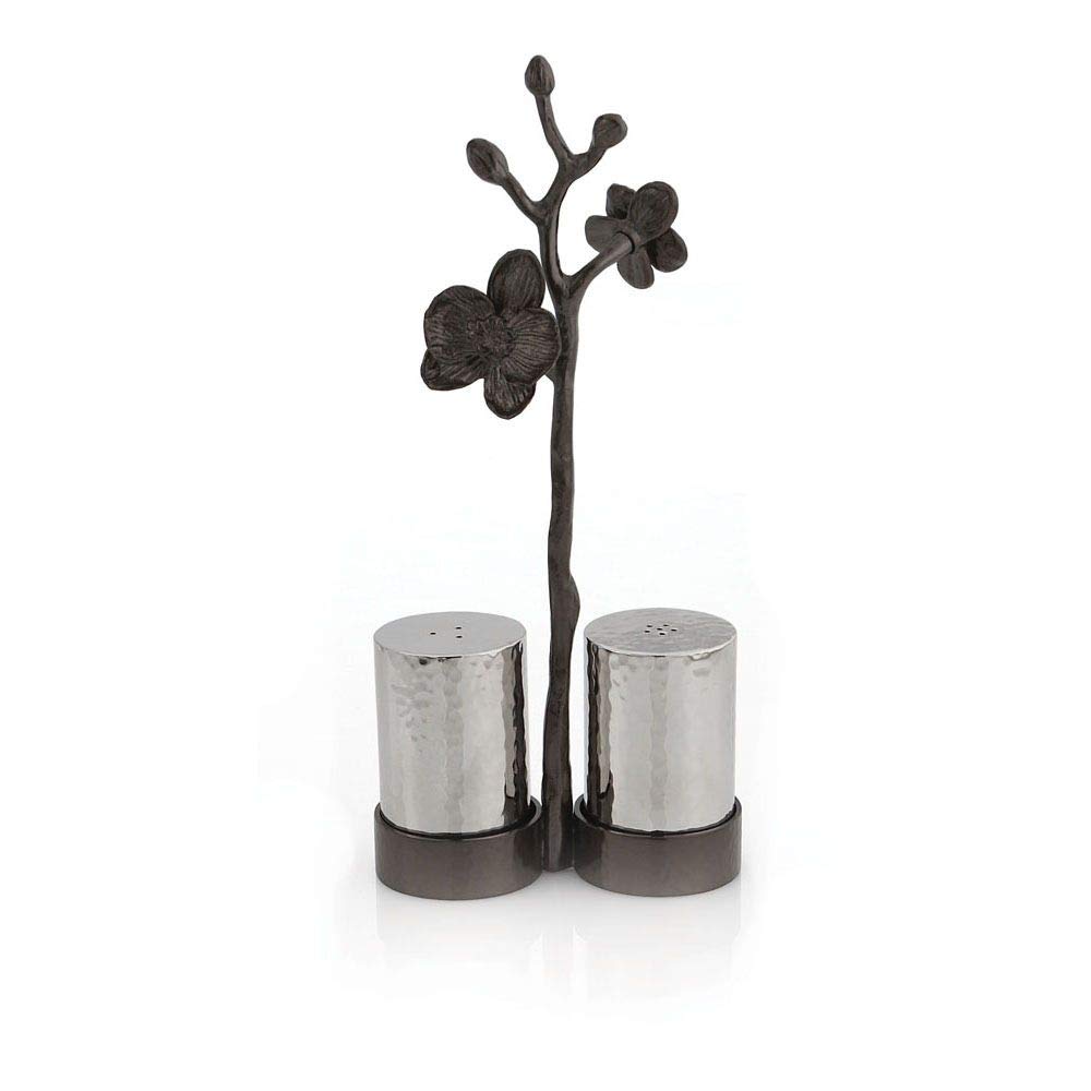 Premium Black Orchid Salt and Pepper Shaker Set - Elegant Ceramic Spice Grinders for Kitchen, Dining Table, and Gift Giving