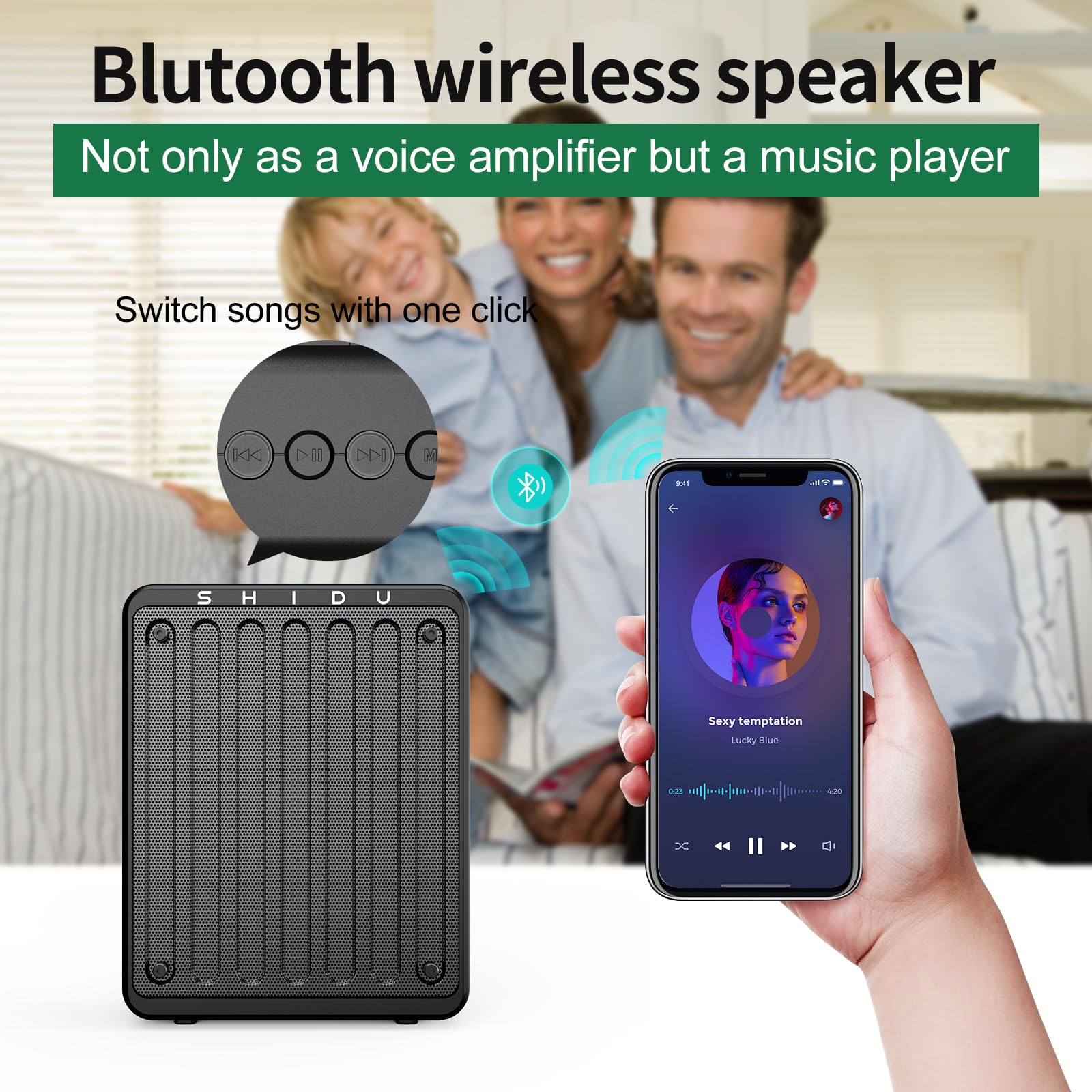 SHIDU M200 Mini Bluetooth Voice Amplifier with Wired Microphone Headset - Portable Rechargeable Speaker for Teachers, Tour Guides, Public Speaking, Meetings & Yoga Classes (Black) | Ideal for Classroom Instruction, Outdoor Tours, Presentations & Group Fitness Sessions