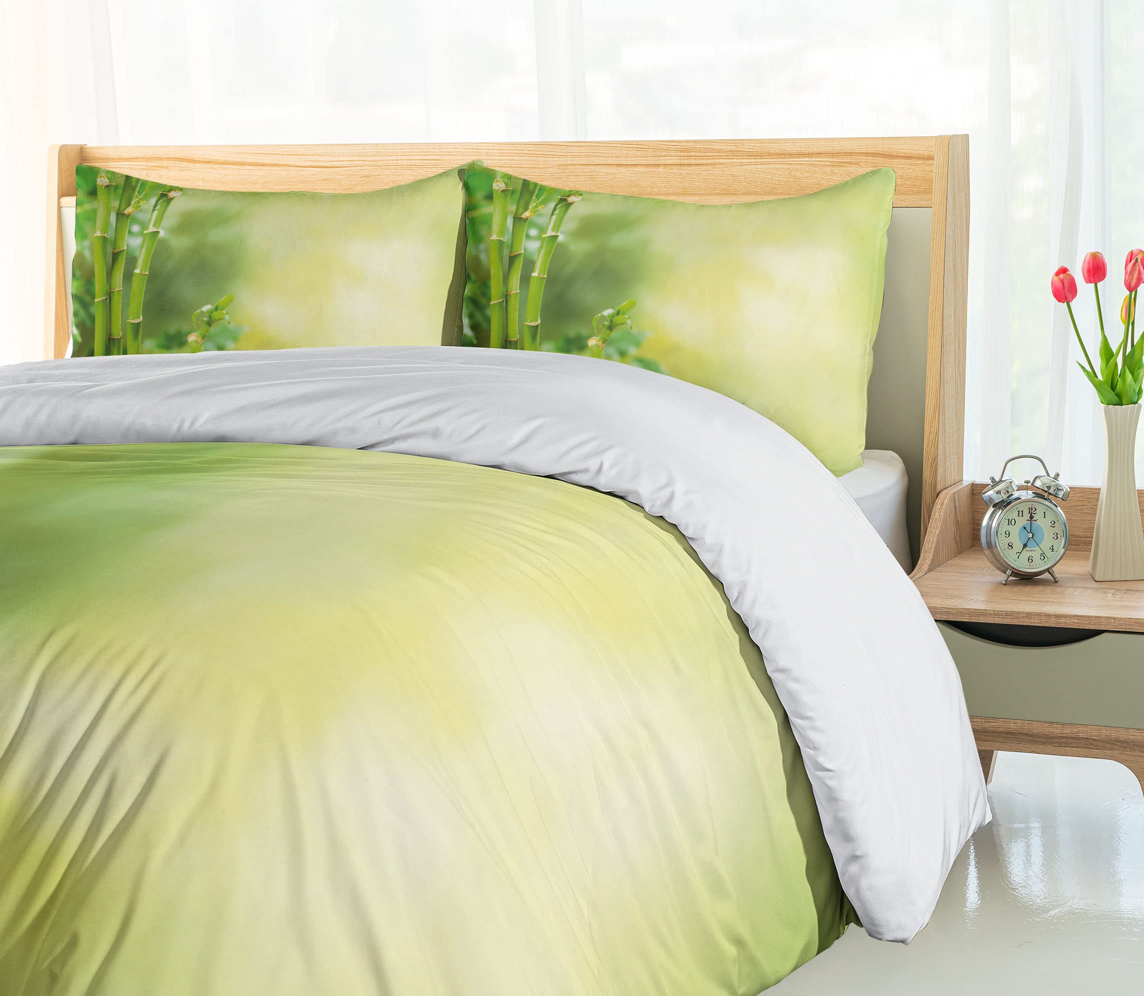 Ambesonne Spa Themed Duvet Cover Set - Green Nature Design with Tree Branches & Bushes Wild Botanical Print | 3-Piece California King Bedding Set (Duvet Cover + 2 Pillow Shams) in Pale Green | Perfect for Spa Retreats, Master Bedrooms & Nature-Inspired Home Decor