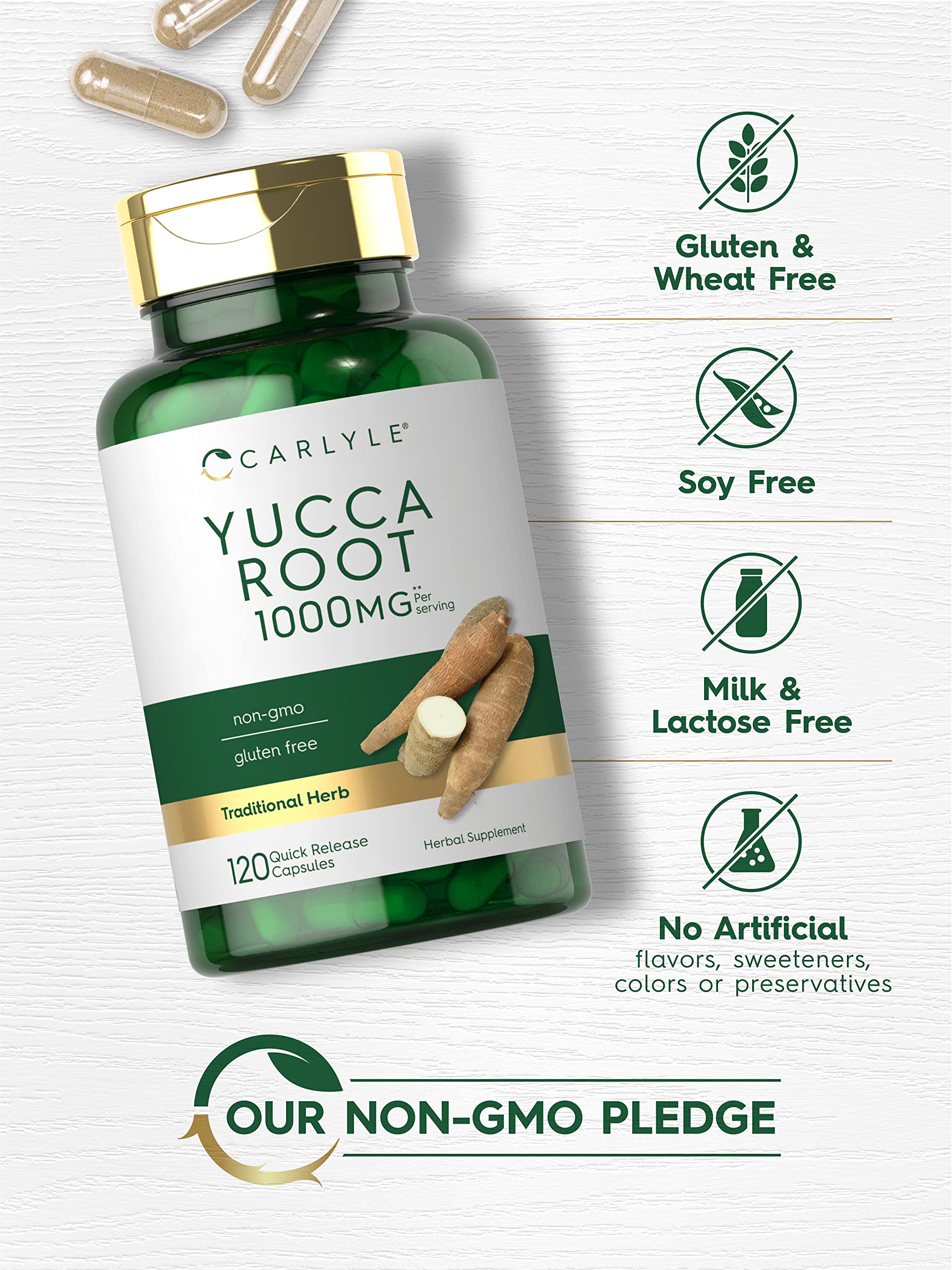 Carlyle Yucca Root Supplement 1000mg | 120 Capsules | Non-GMO, Gluten Free Extract | Supports Joint Health & Digestion | for Active Lifestyles & Wellness Routines