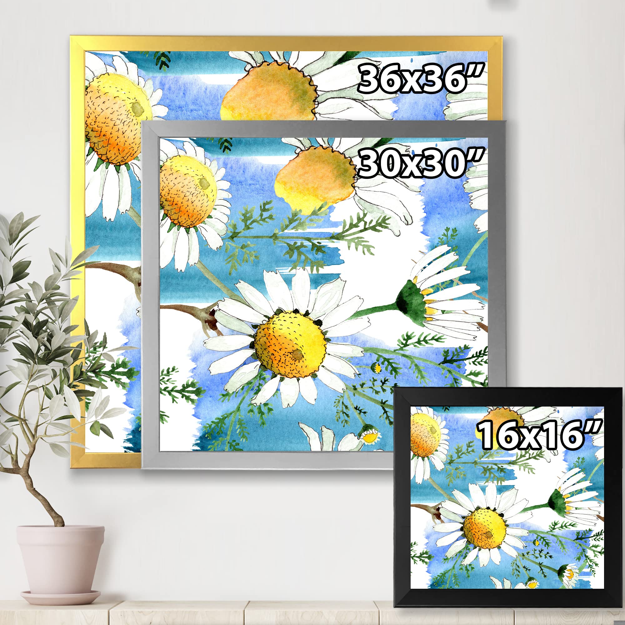 DesignQ Wild Spring Chamomile Flowers Traditional Framed Wall Art - Home Decor for Living Room, Bedroom & Office