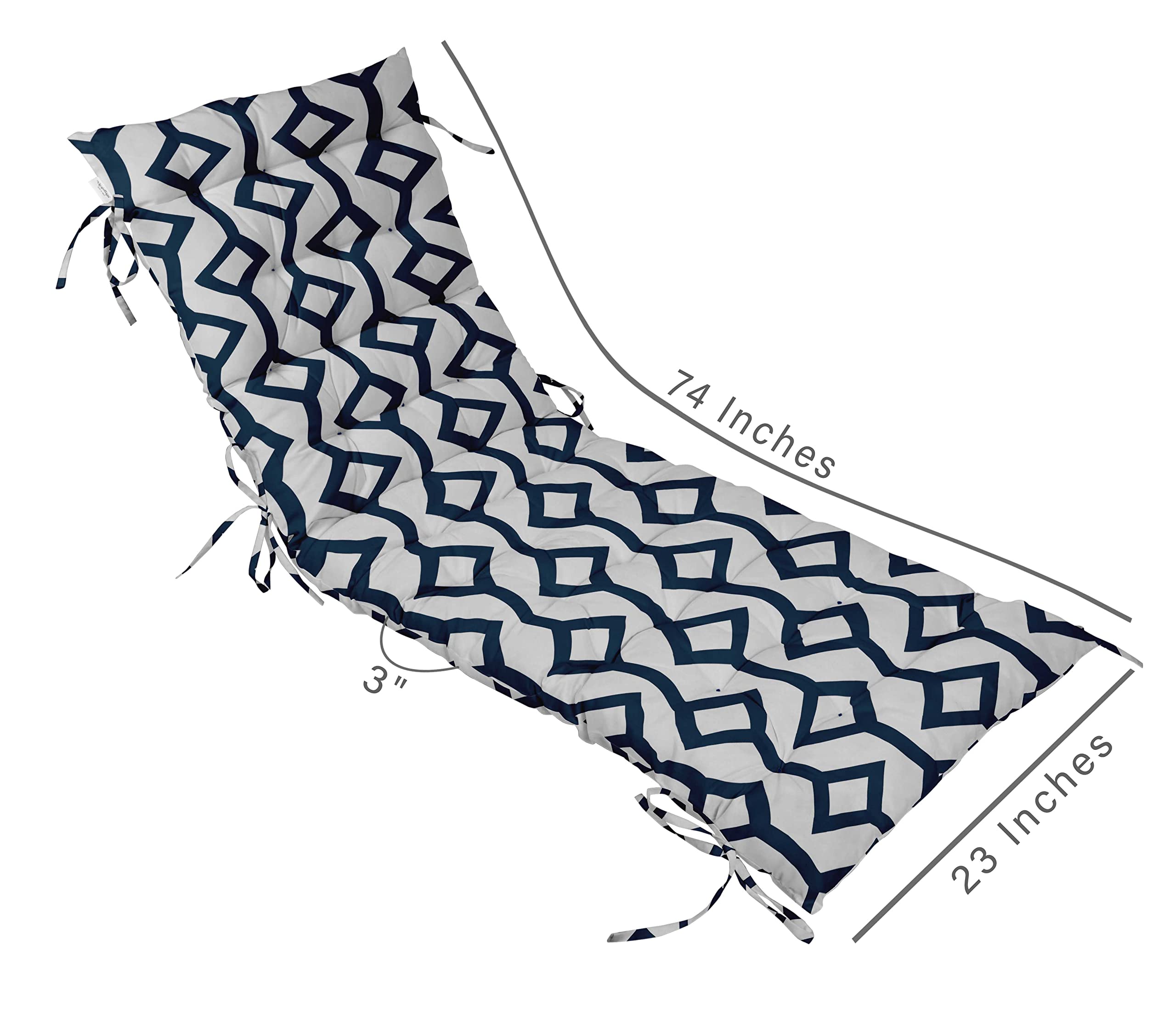 Quilted Thick Padded Seat Cushion for Rocking Chair, Sofa & Recliner - 74 x 23 Inches Blue - Outdoor Garden, Terrace & Bench Use with Secure Ties