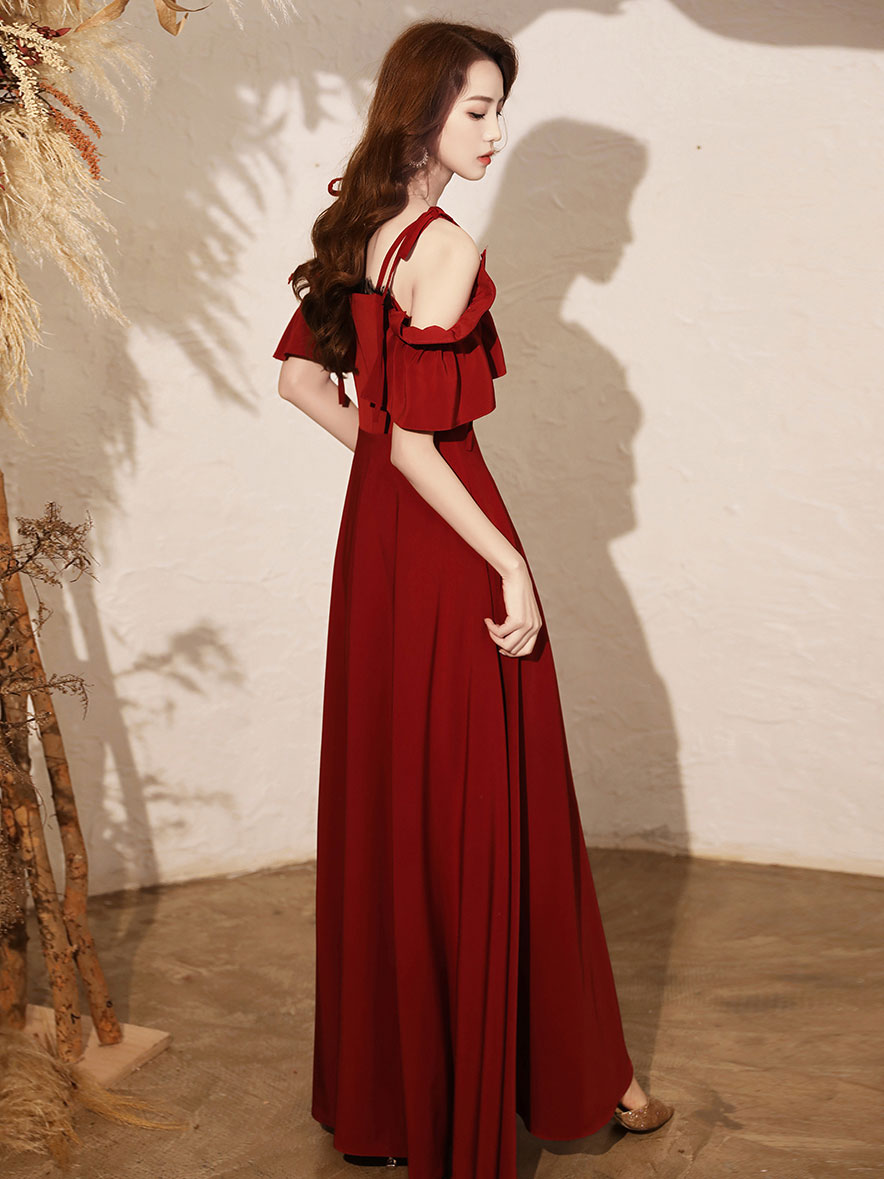 Elegant Burgundy Satin Long Prom Dress for Women - Formal Evening Gown for Homecoming, Wedding, and Special Occasions