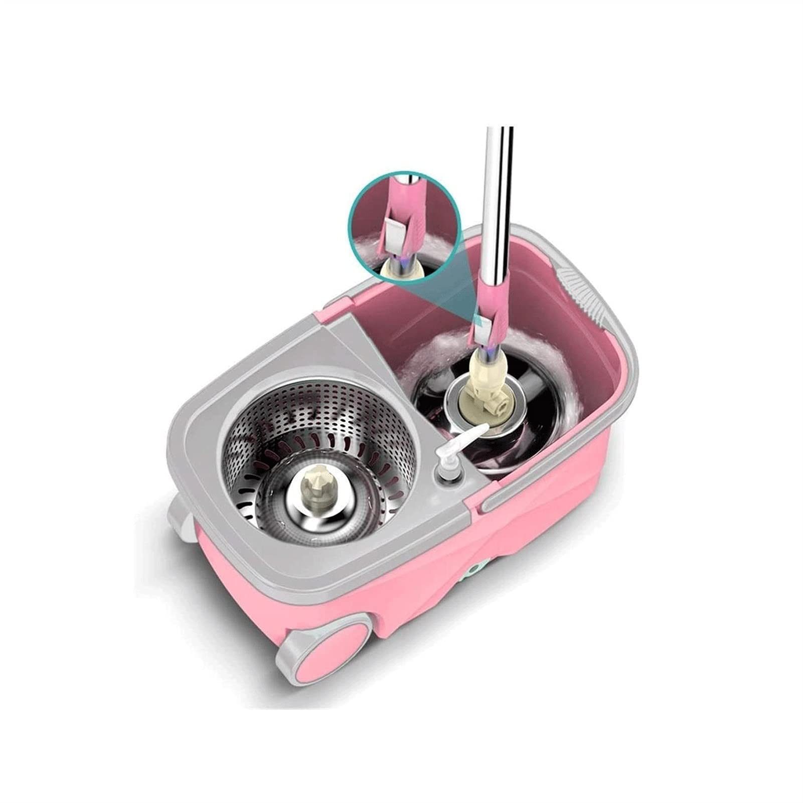Spin Mop and Bucket Set with 2 Rotating Mop Heads - Pink Floor Cleaning System for Hardwood, Tile & Laminate Floors - Easy Wringing & Efficient Mopping for Home, Kitchen & Bathroom