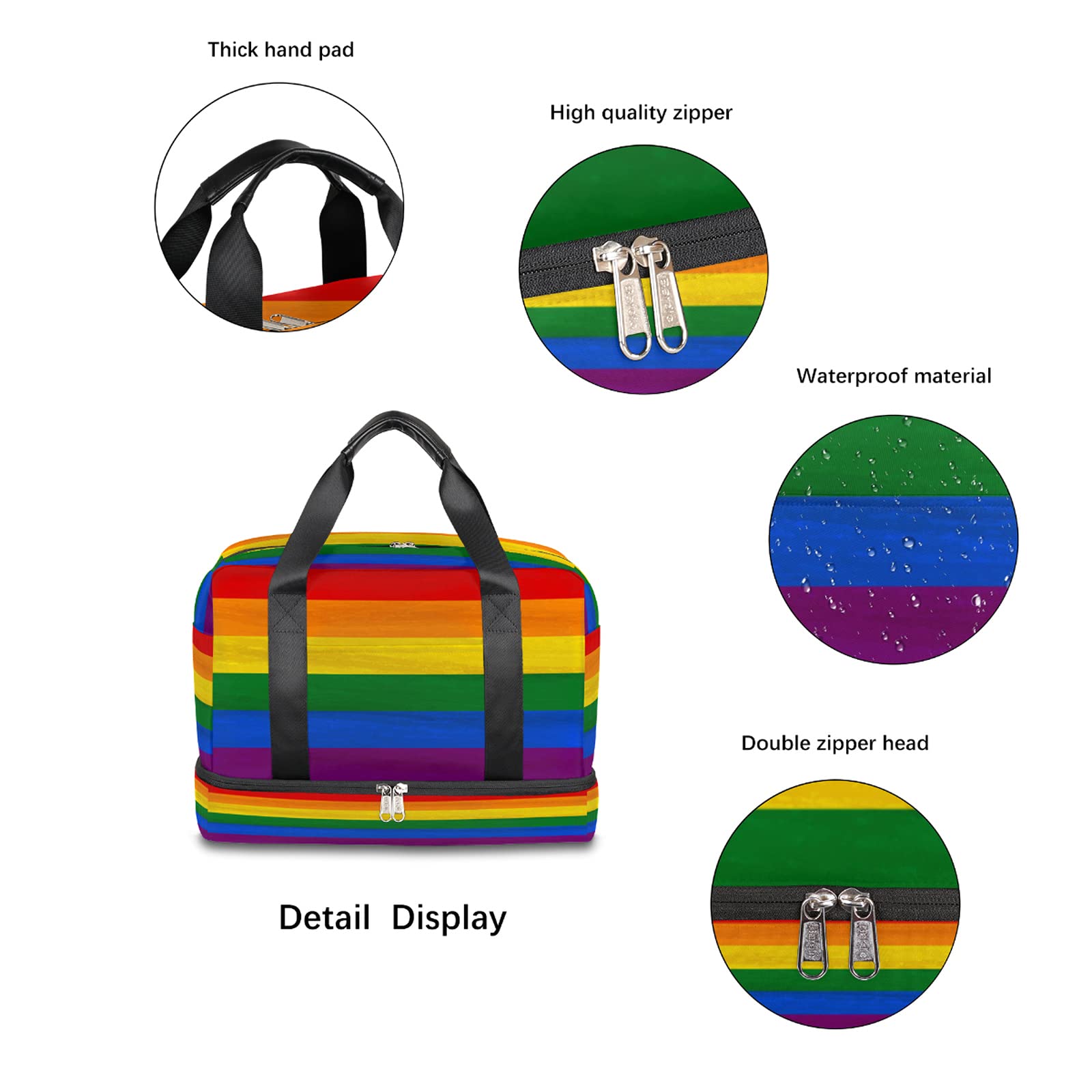 TropicalLife Rainbow Sports Tote Gym Bag with Shoe Compartment - Lightweight LGBT Pride Travel Duffel Bag | Foldable Weekender Luggage for Women & Men | Perfect for Gym, Travel, Beach & Pride Events