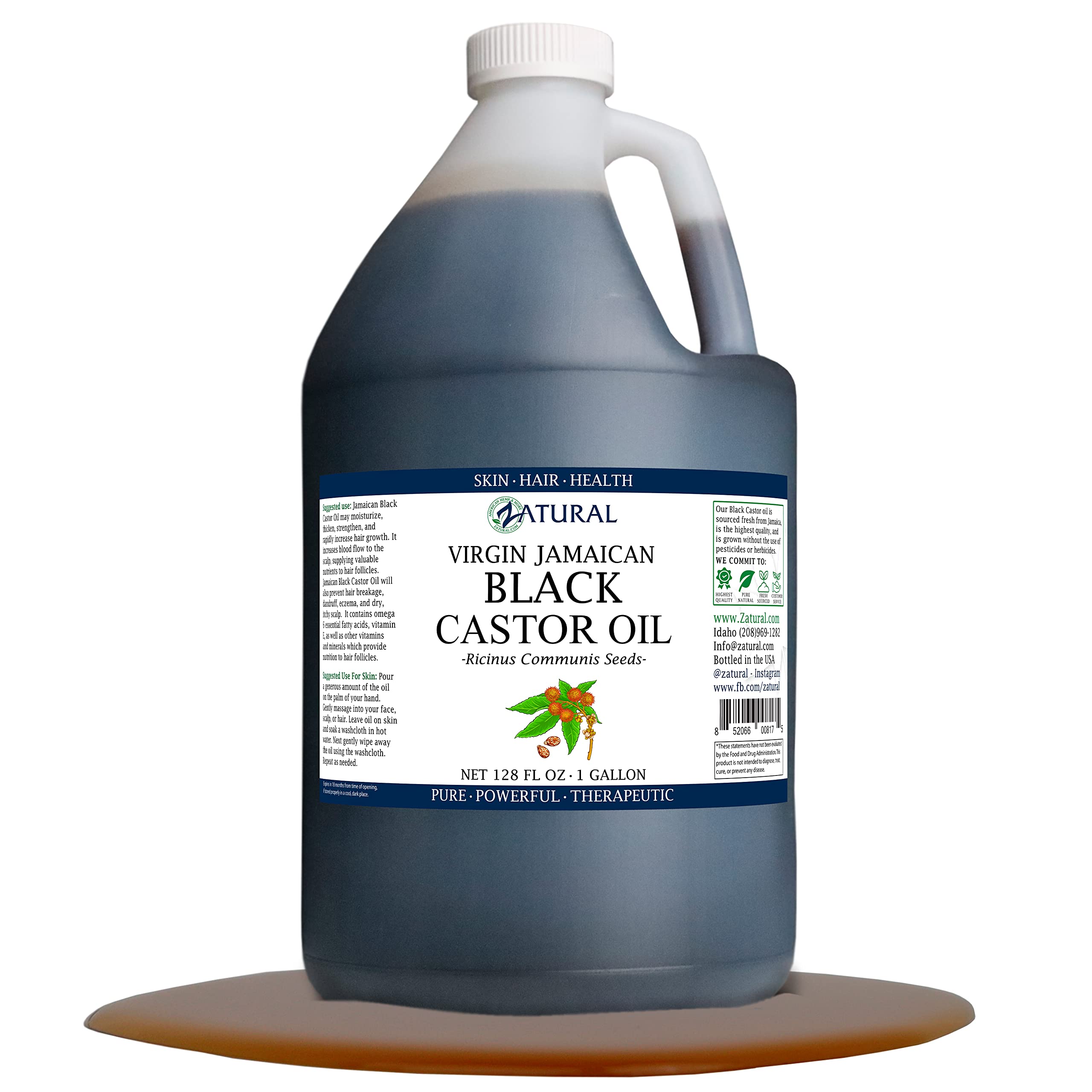 Zatural 100% Pure Jamaican Black Castor Oil (1 Gallon) - Natural Hair Growth, Skin Moisturizer & Eyelash Treatment - Perfect for DIY Beauty, Hair Care & Massage Therapy