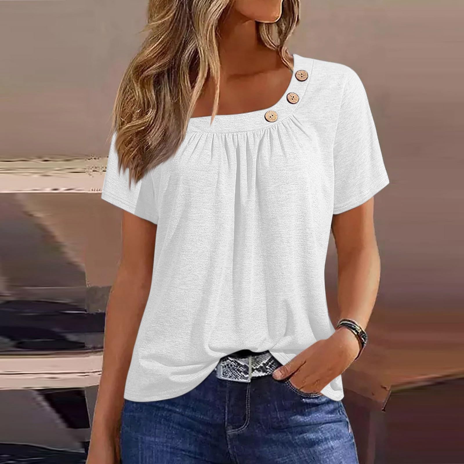 2024 Trendy Women's Summer Tops - Short Sleeve Button Down Shirts with Crewneck & V-Neck Styles | Cute Casual Blouses for Going Out, Office Wear & Date Nights | Breathable Tees for Hot Weather
