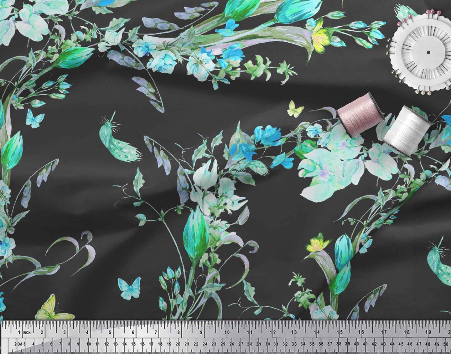 Soimoi Cotton Voile Green Fabric by The Yard - 56 Inch Wide Wild Flower Radiance Print - Soft Breathable Material for Dresses, Blouses & DIY Fashion Projects