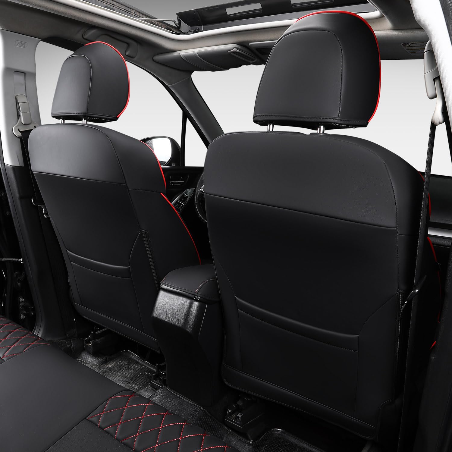 Premium Leather Seat Covers for 2014-2018 Subaru Forester - Custom Fit Car Seat Protectors (Black & Red) | Durable & Stylish Interior Upgrade for Road Trips & Daily Commute
