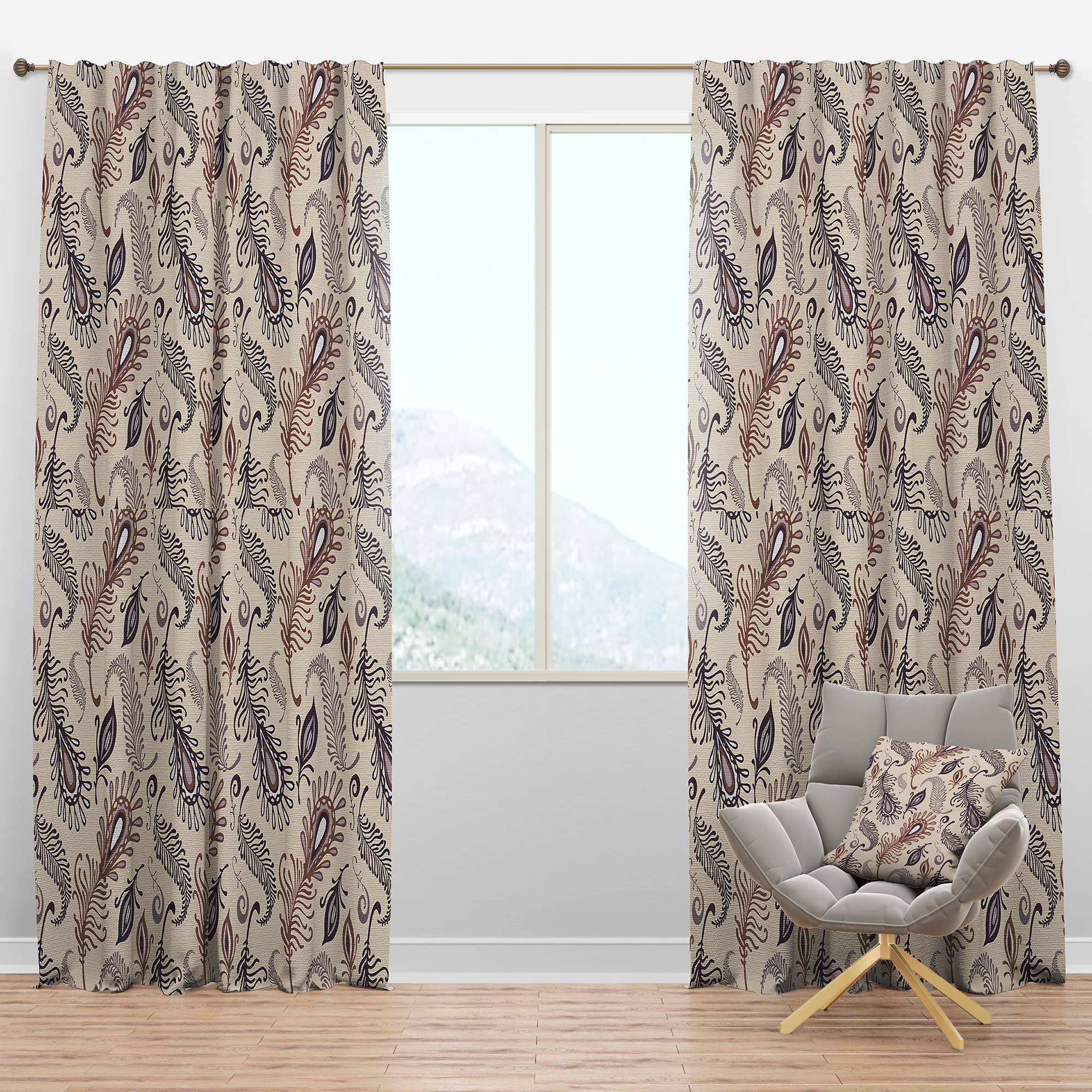 Blackout Curtains with Feather Pattern - Thermal Insulated Bedroom & Living Room Drapes - Single Panel 52x63 Inches - Perfect for Light Blocking, Privacy & Energy Savings