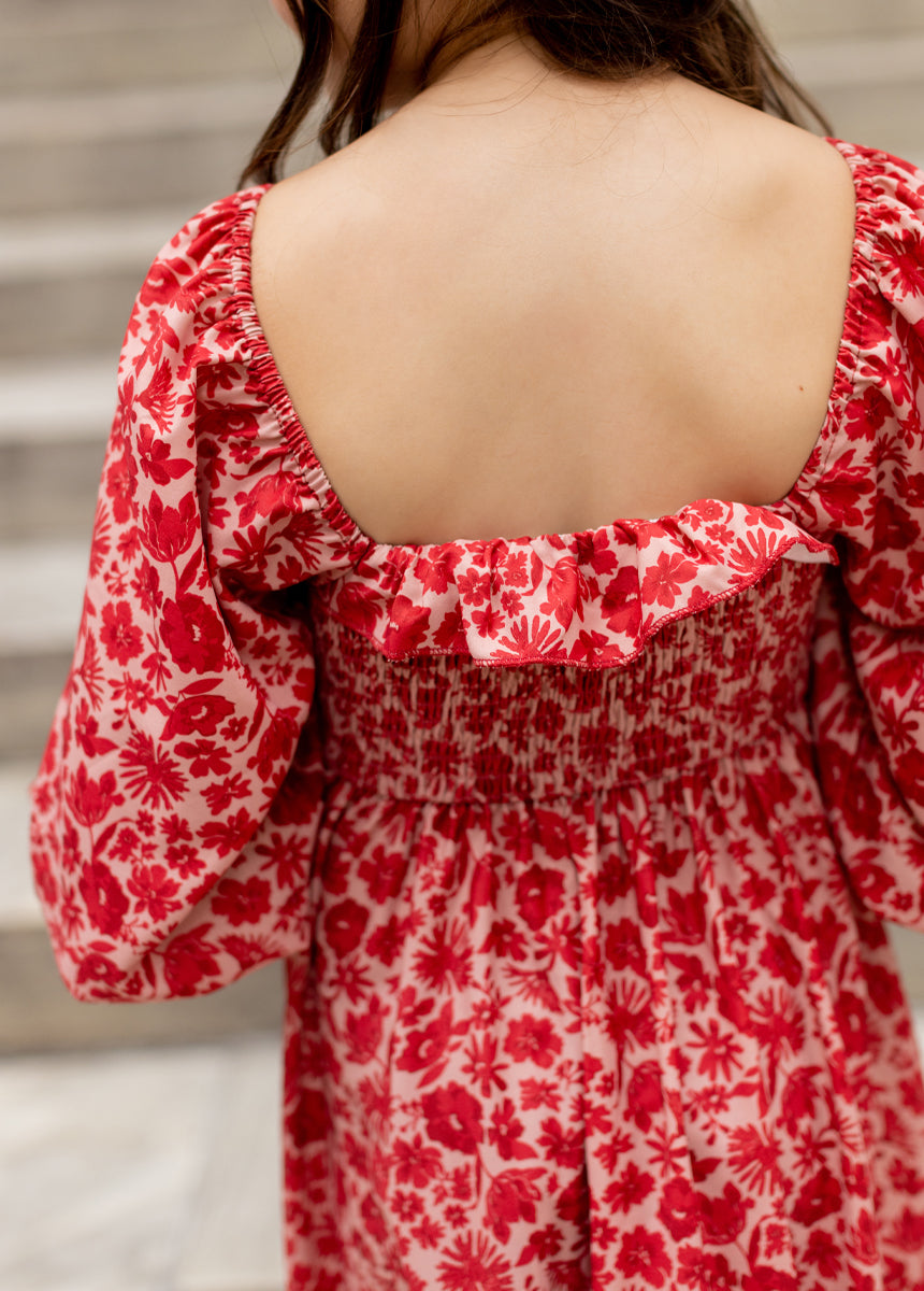 Odina Floral Print Dress in Red - Elegant Summer Dress for Women, Perfect for Beach Vacations, Parties & Casual Outings