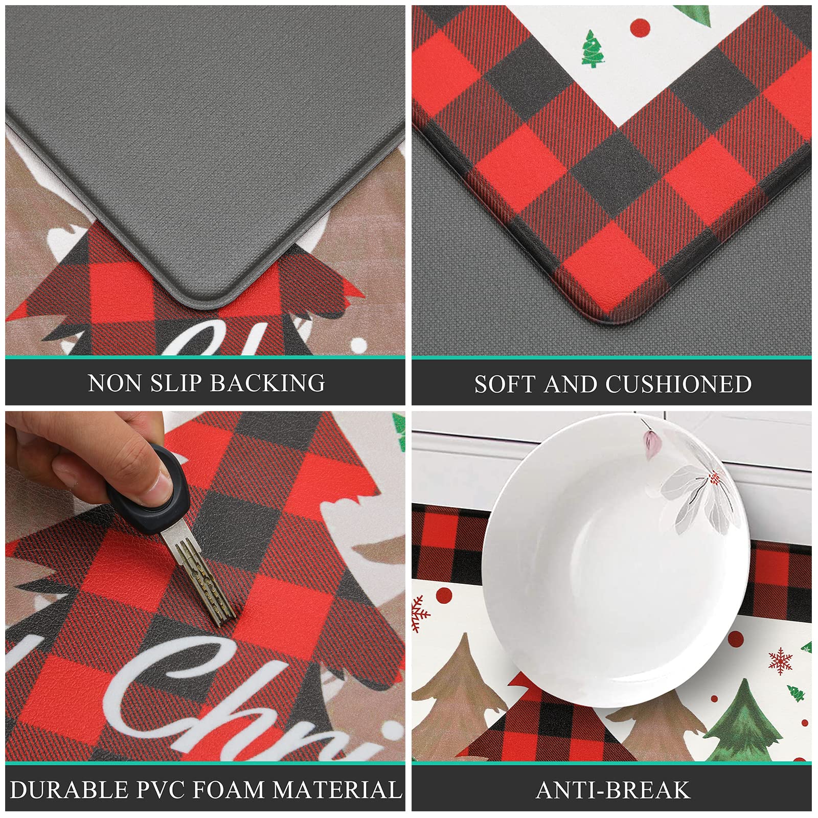 Pauwer Anti-Fatigue Kitchen Rugs Set of 2 - Non-Slip Cushioned Floor Mats for Standing Comfort, Waterproof Christmas Decor - Perfect for Kitchen Sink Area, Standing Desk & Holiday Home Decor