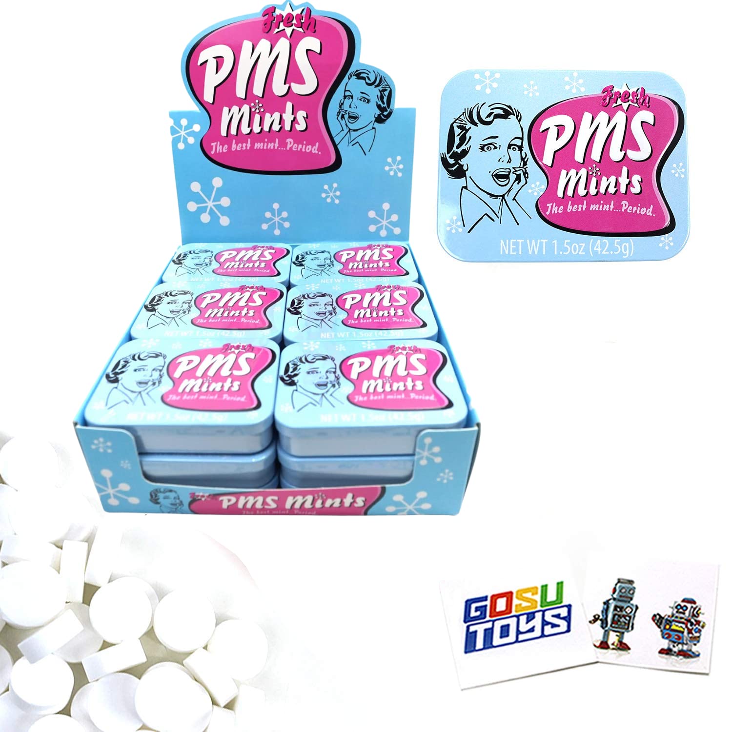 Fresh PMS Relief Mints (18 Pack) - Soothe Menstrual Cramps & Discomfort | Includes 2 Free GosuToys Stickers | Perfect for Work, Travel & On-the-Go Relief