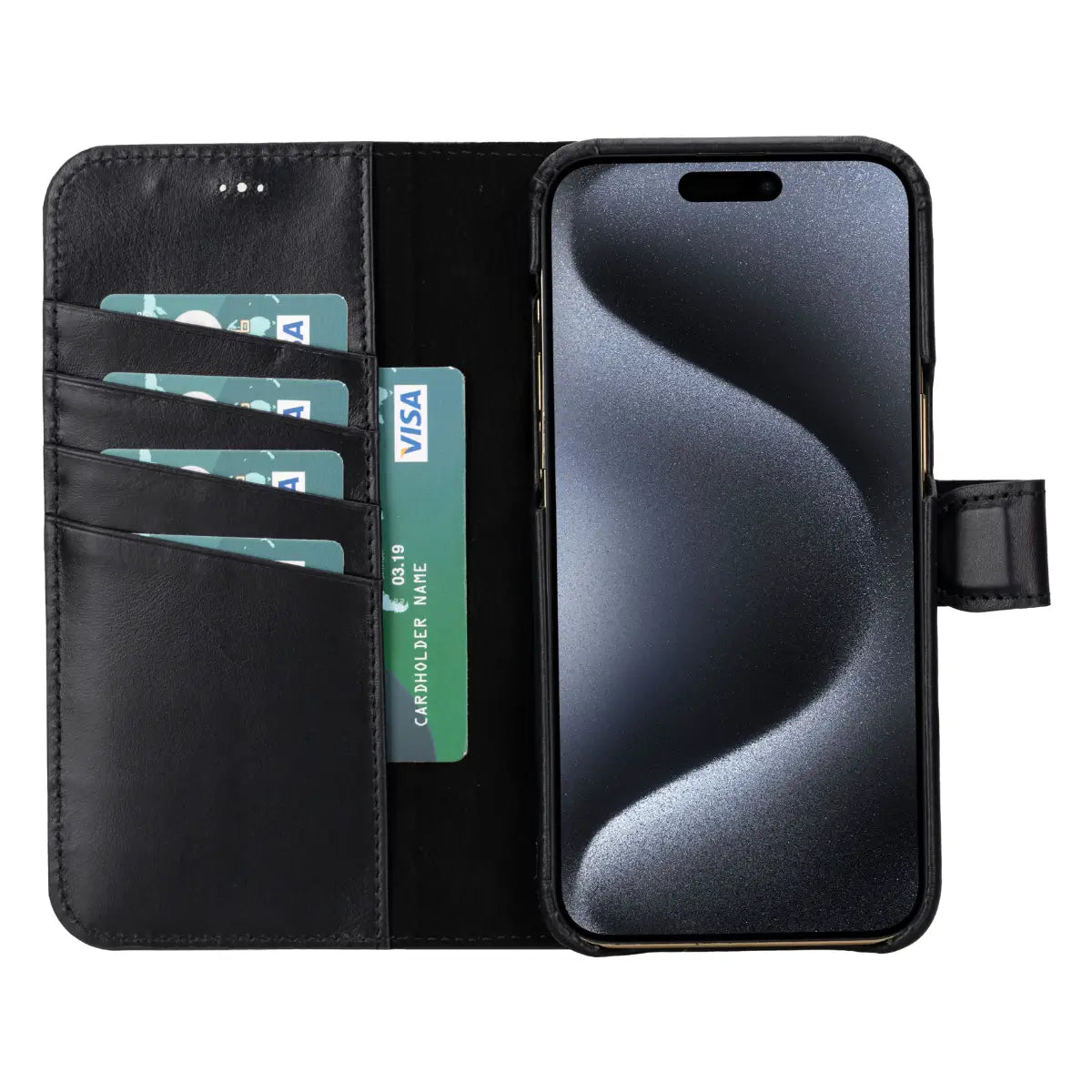 Premium Black Leather Wallet Case for iPhone 15 Pro Max - Slim RFID Blocking Protective Cover with Card Slots | Perfect for Business, Travel & Everyday Use